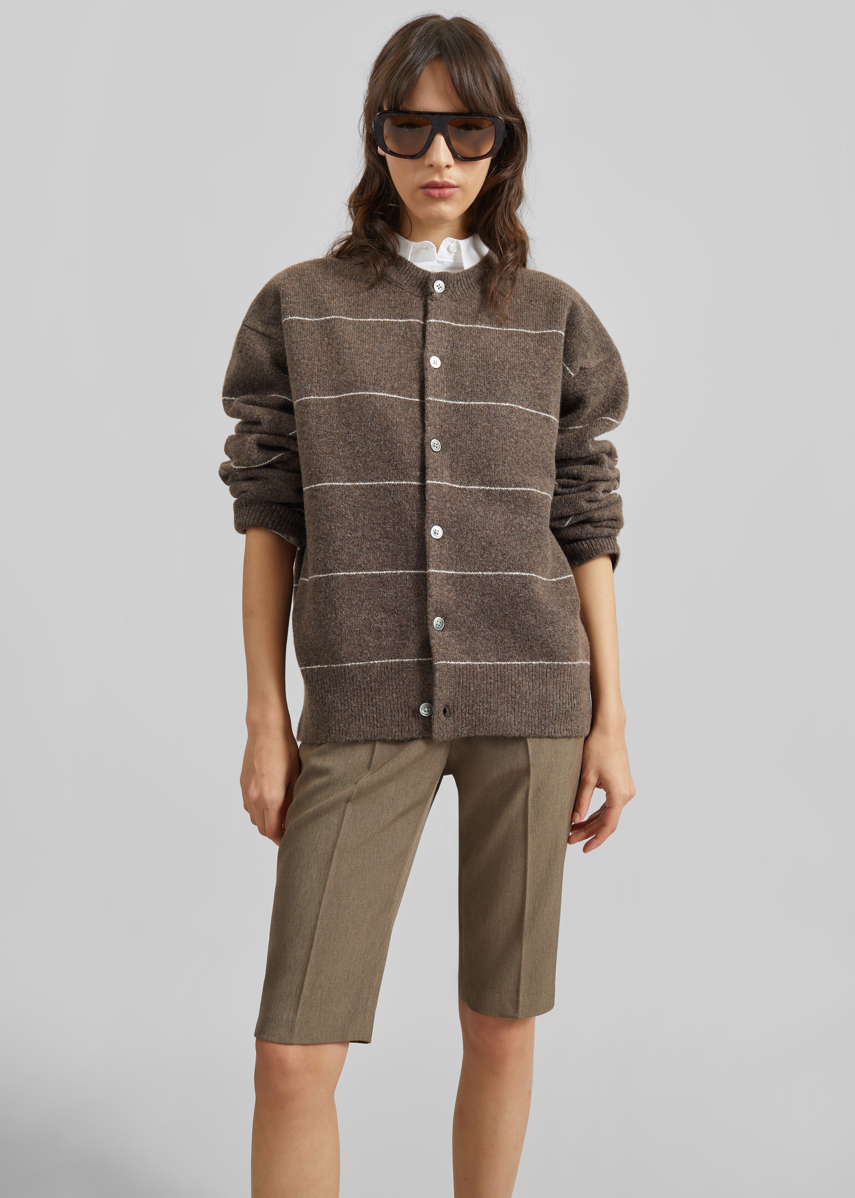 Stenvad Crewneck Cardigan - Brown/White Stripe - 4