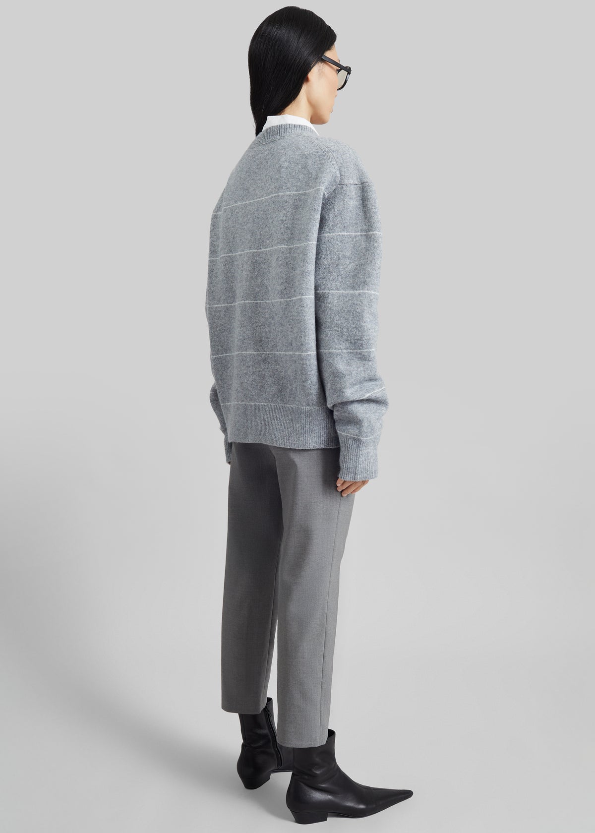 Stenvad Crewneck Cardigan - Grey/White Stripe - 6