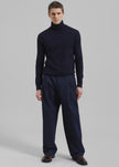 Stephen Pleated Denim Trousers - Navy