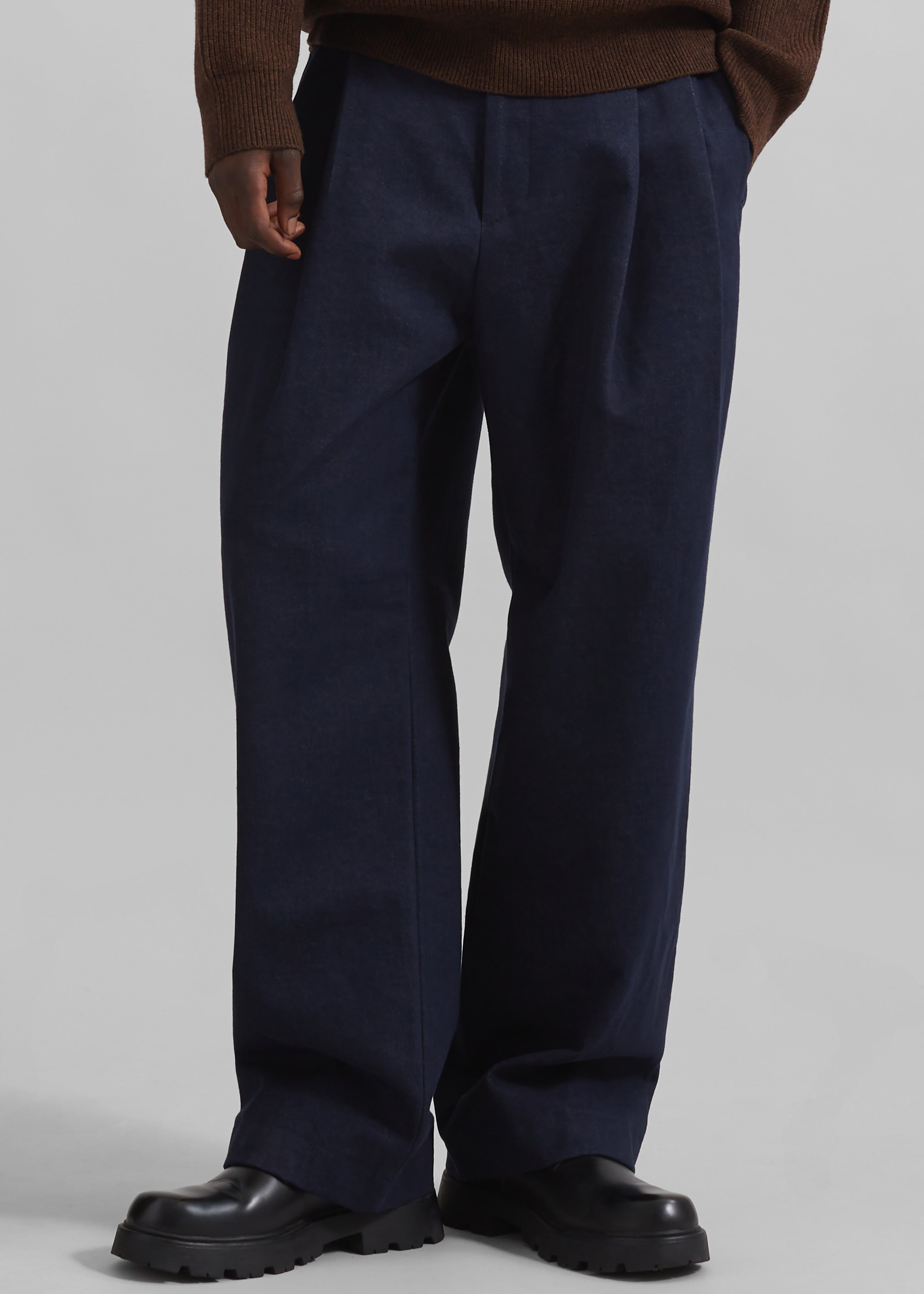 Stephen Pleated Denim Trousers - Navy - 1