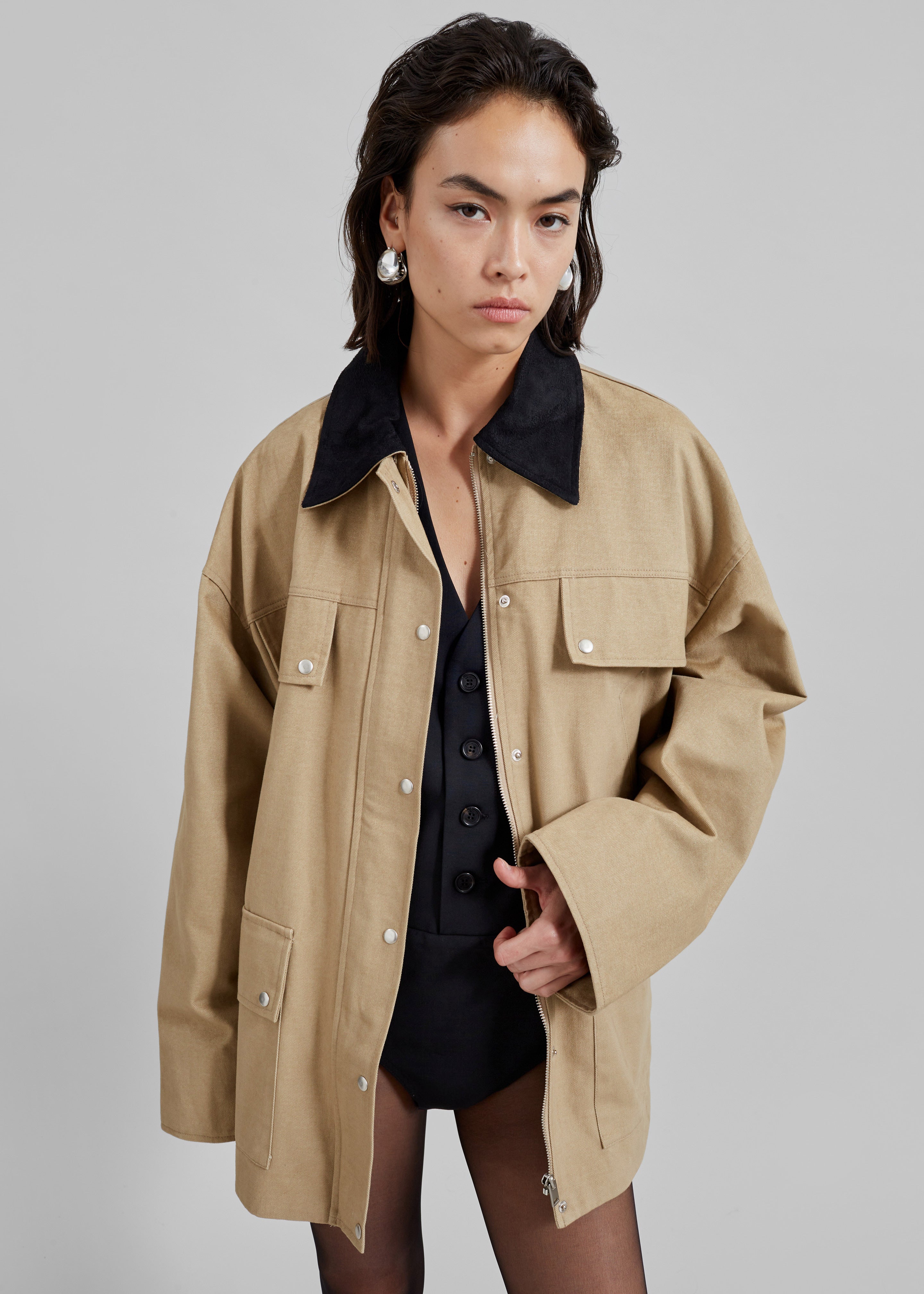 Stevan Contrast Collar Cargo Jacket - Beige - 2