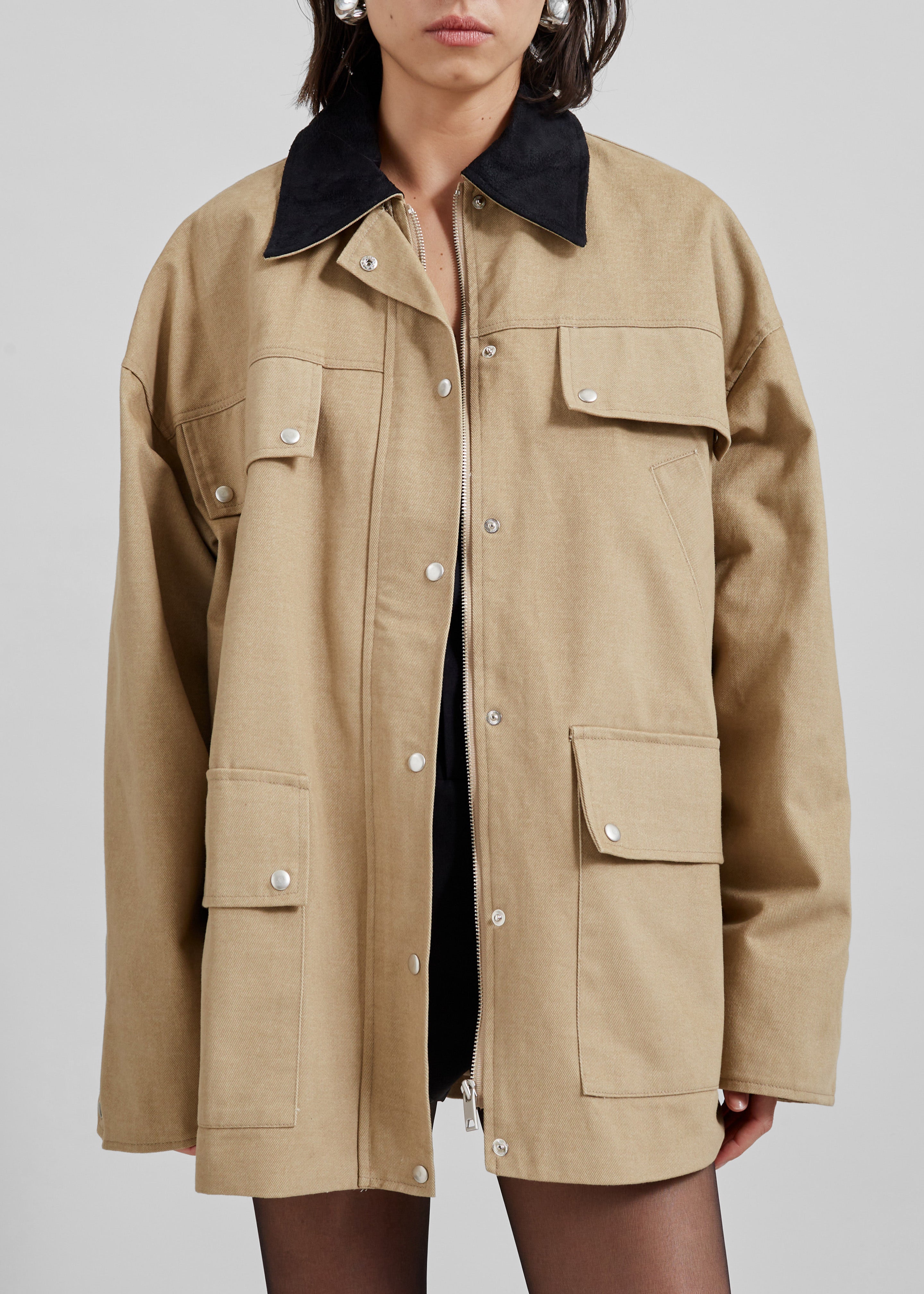 Stevan Contrast Collar Cargo Jacket - Beige - 4