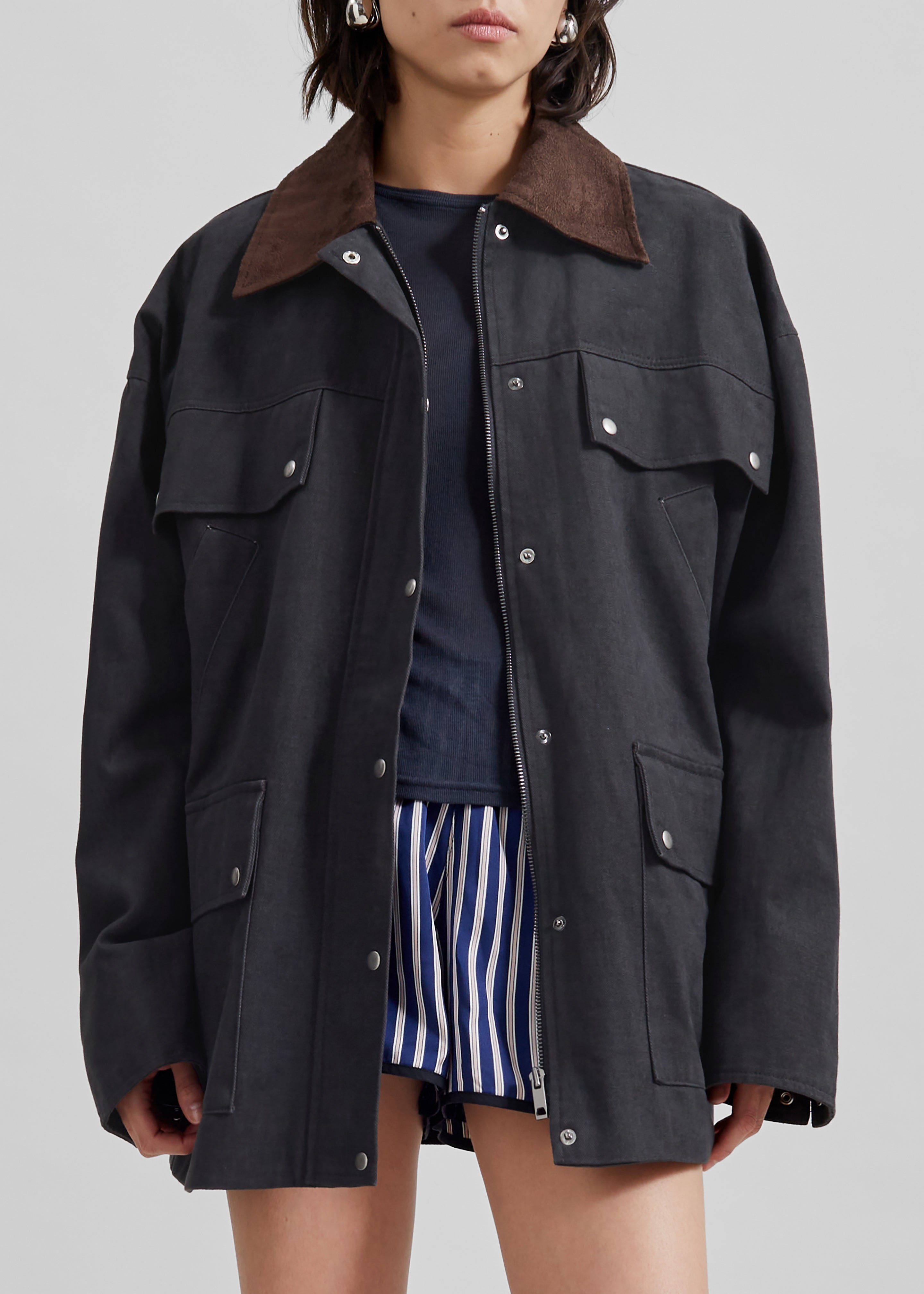 Stevan Contrast Collar Cargo Jacket - Charcoal - 5