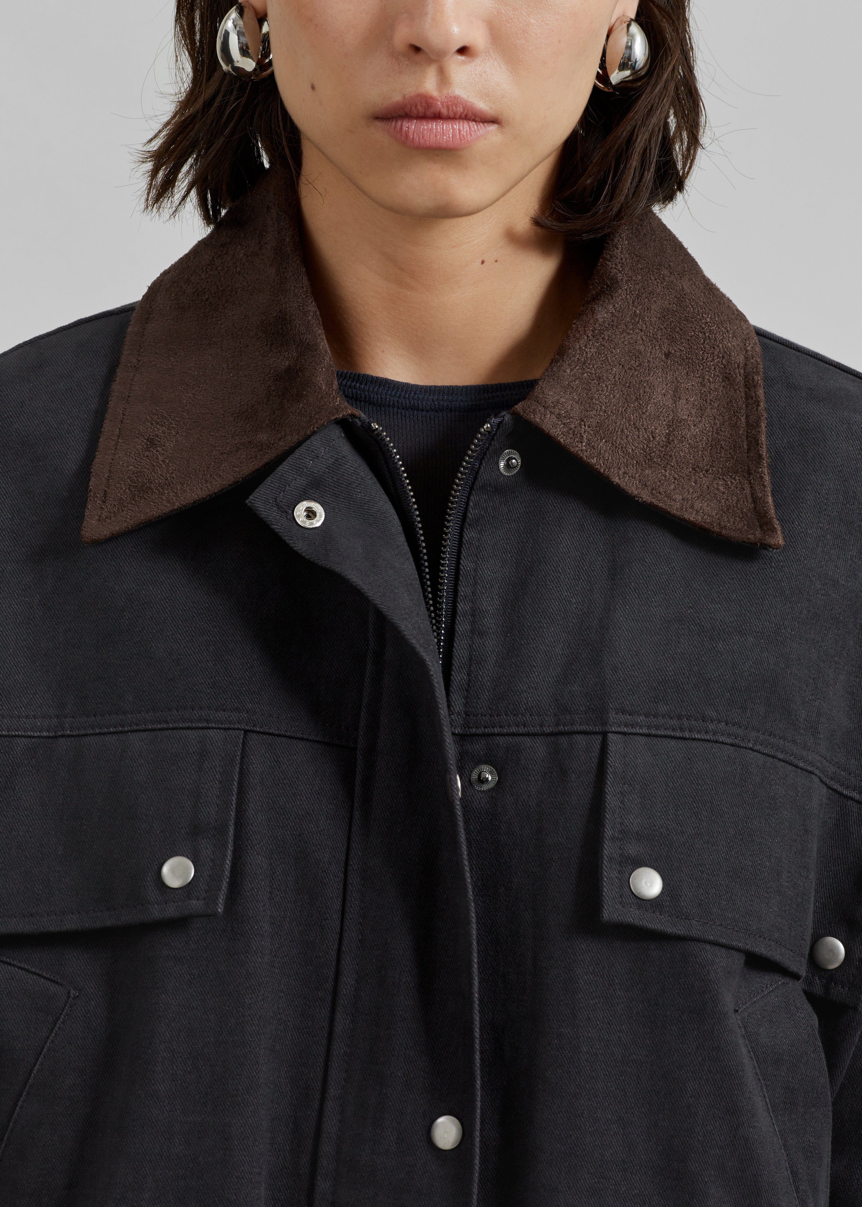 Stevan Contrast Collar Cargo Jacket - Charcoal - 8