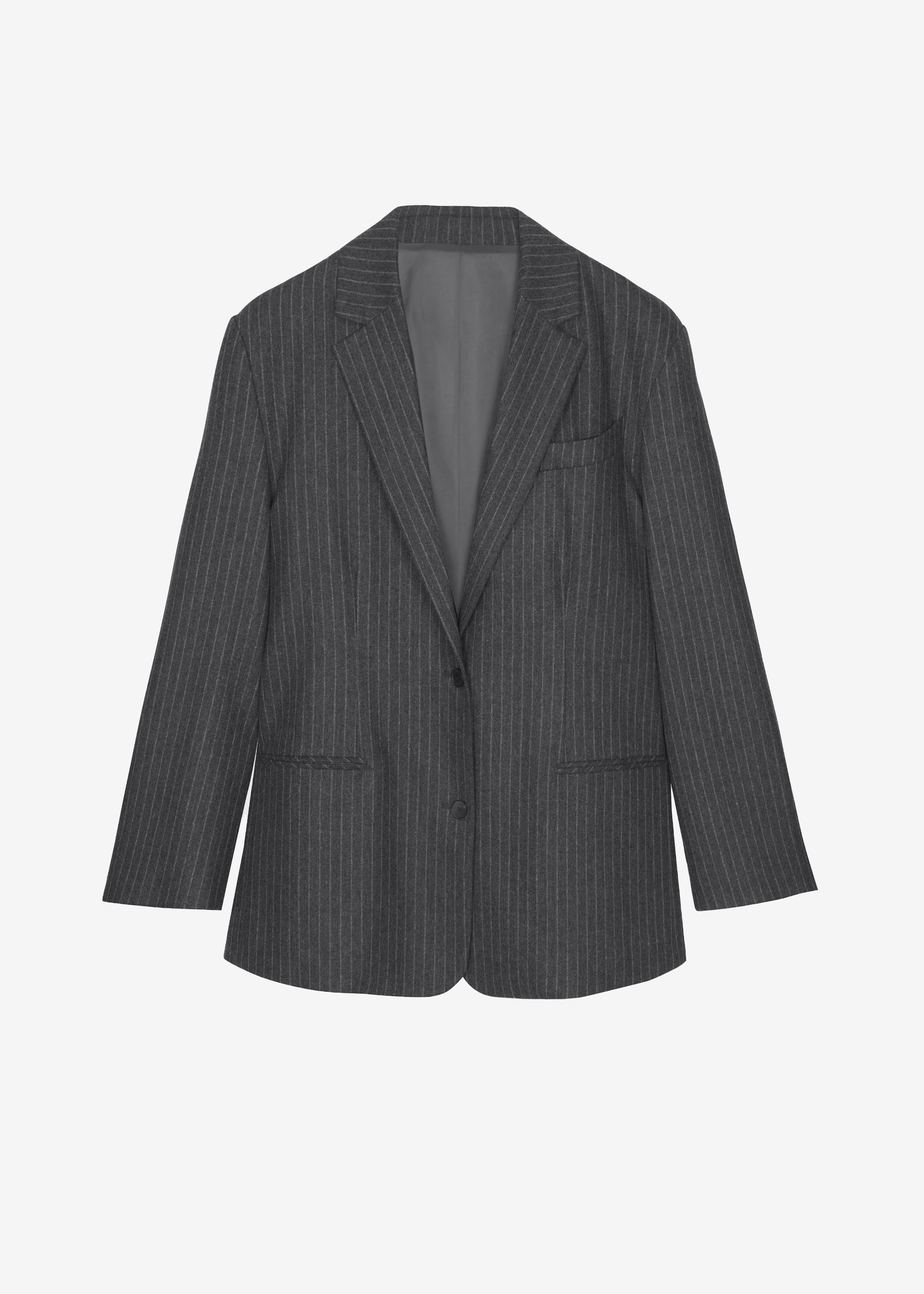 Stora Oversized Wool Blazer - Grey/White Pinstripe - 9