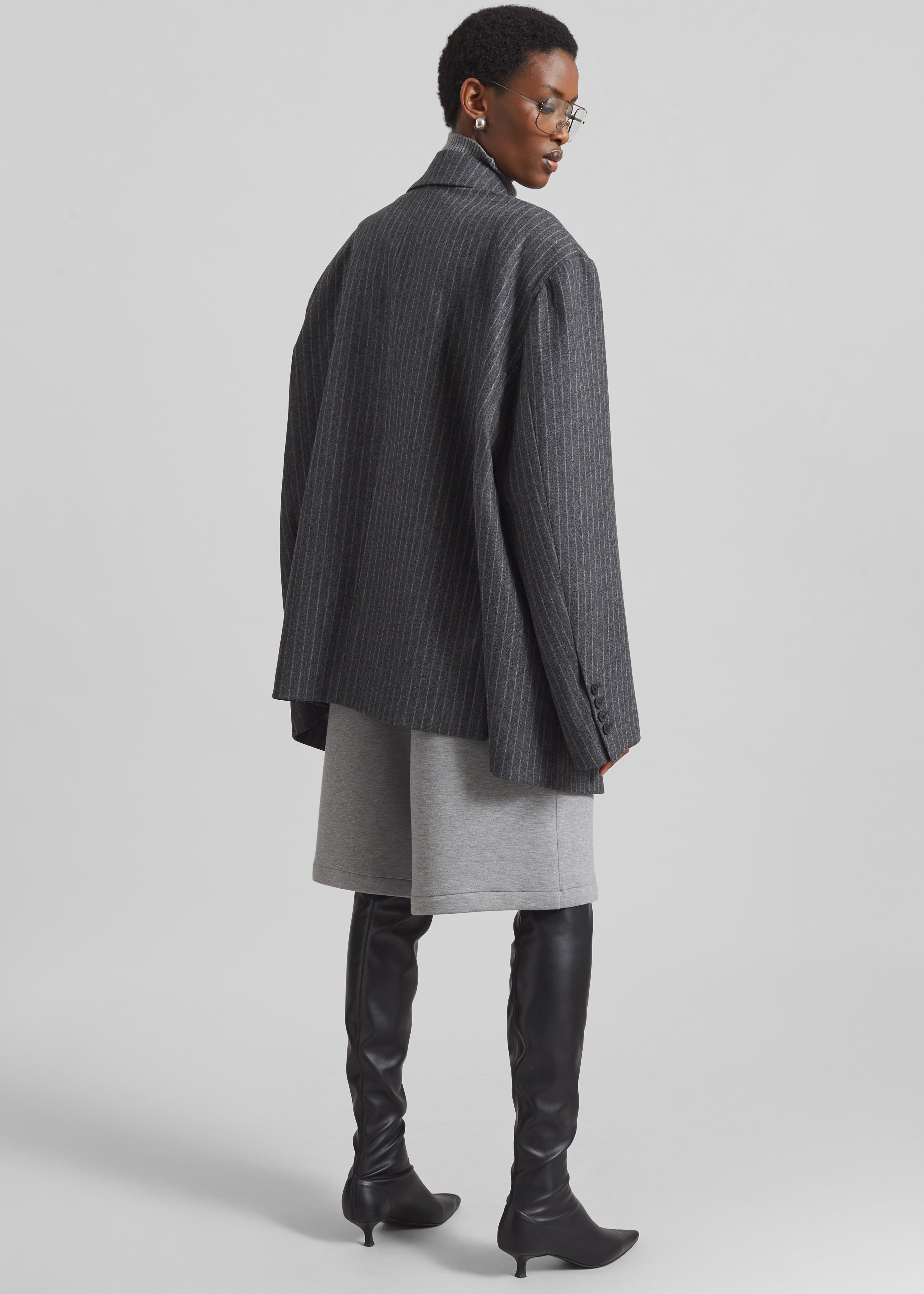 Stora Oversized Wool Blazer - Grey/White Pinstripe - 8