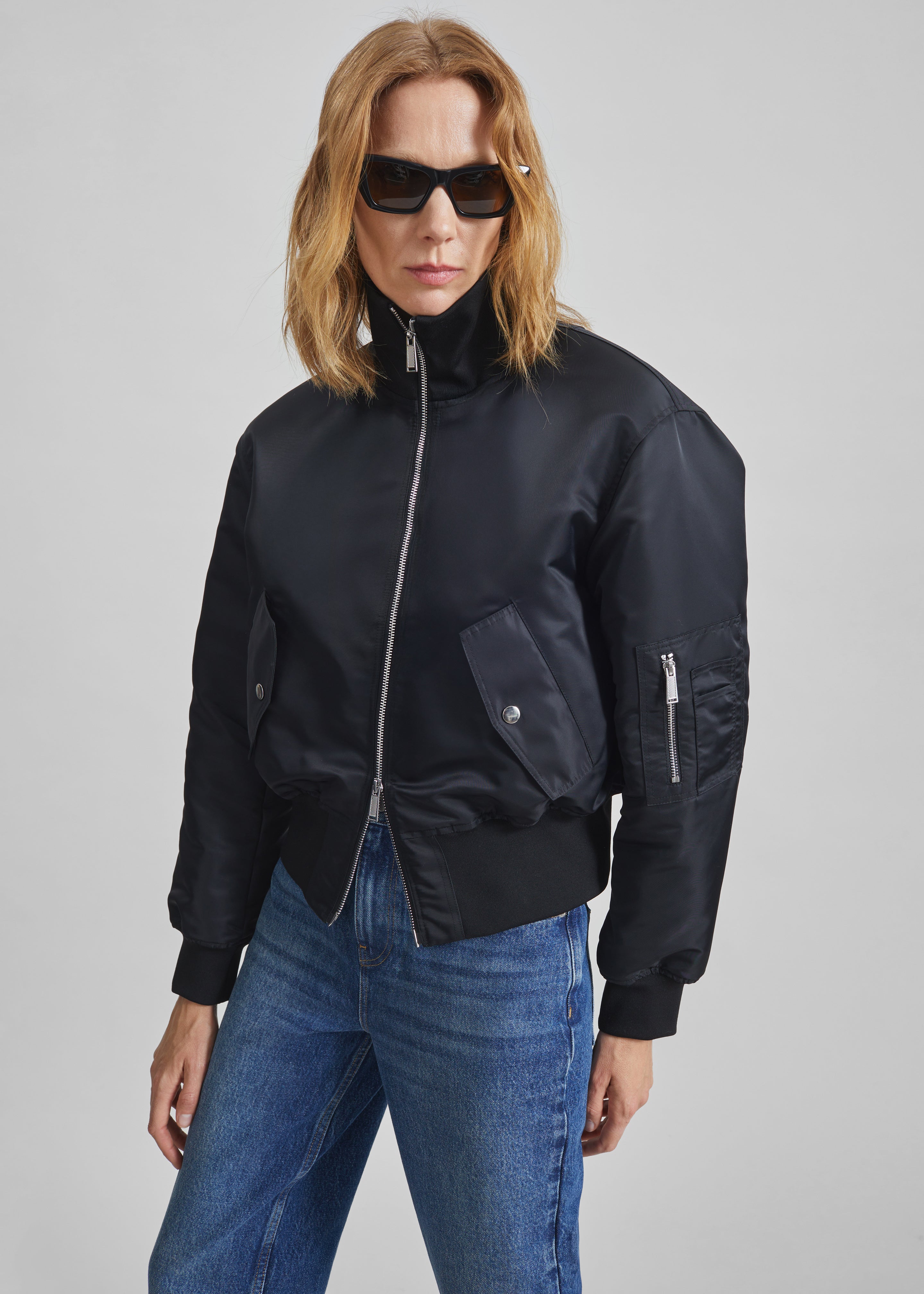 Storm Cropped Bomber Jacket - Black - 2