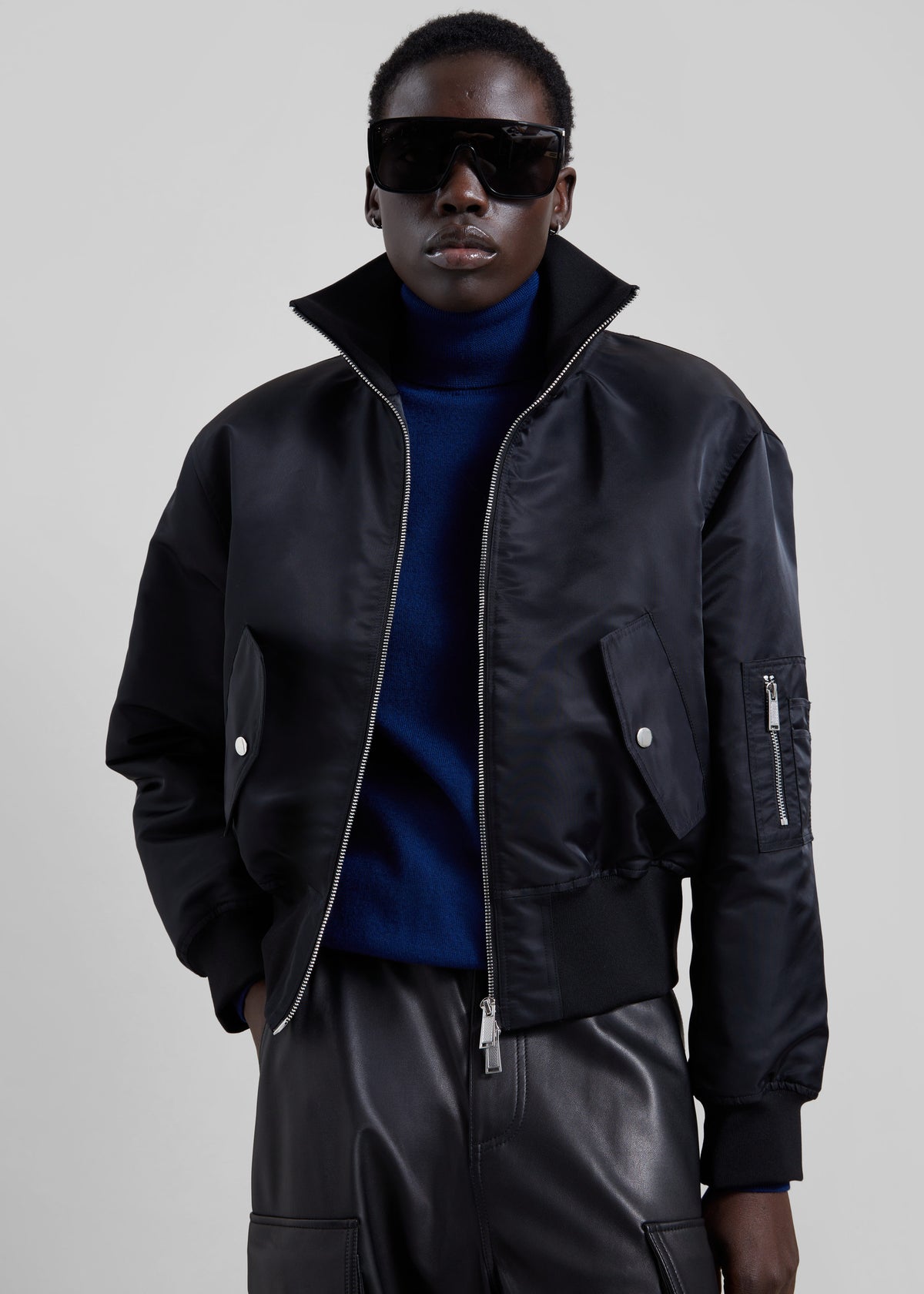 Storm Cropped Bomber Jacket - Black - 4