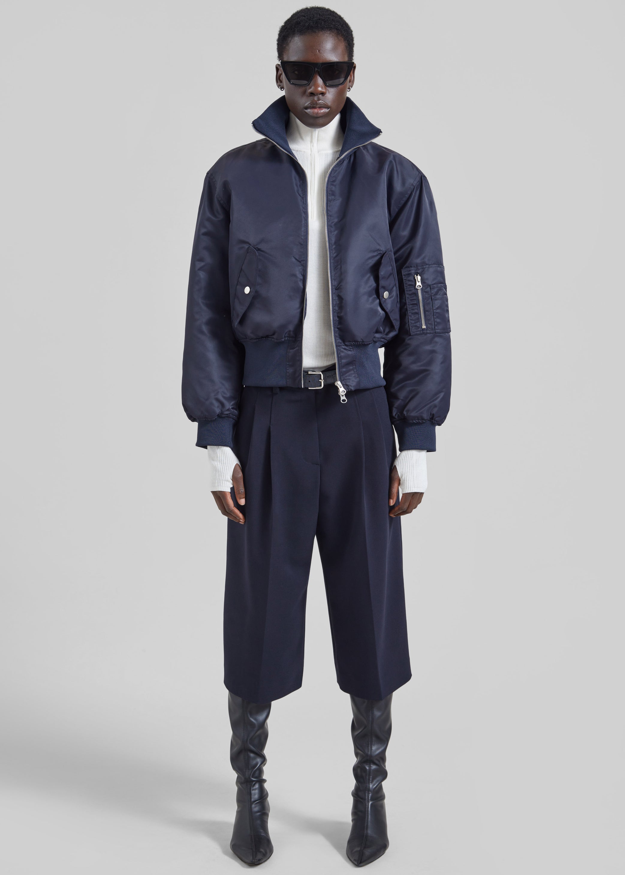 Shop the look image for Storm Cropped Bomber Jacket - Navy