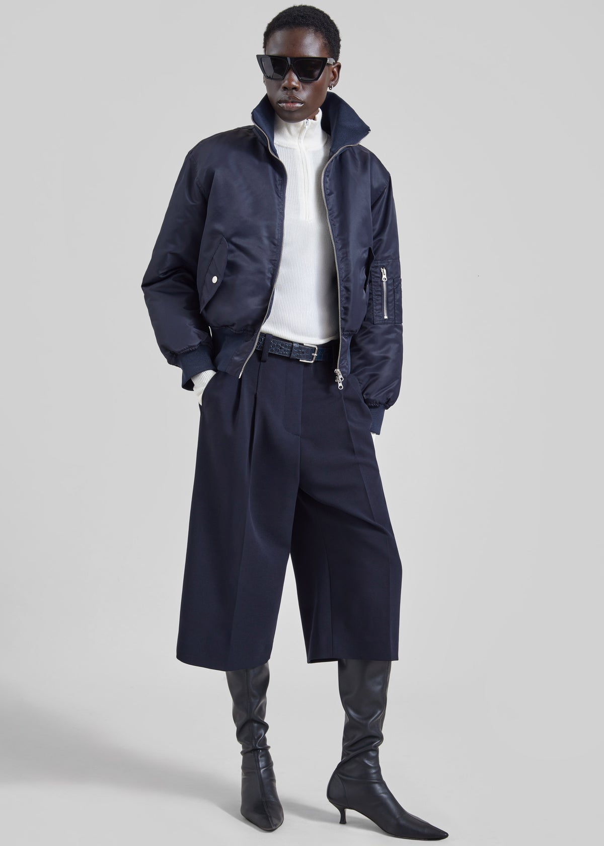 Storm Cropped Bomber Jacket - Navy - 6