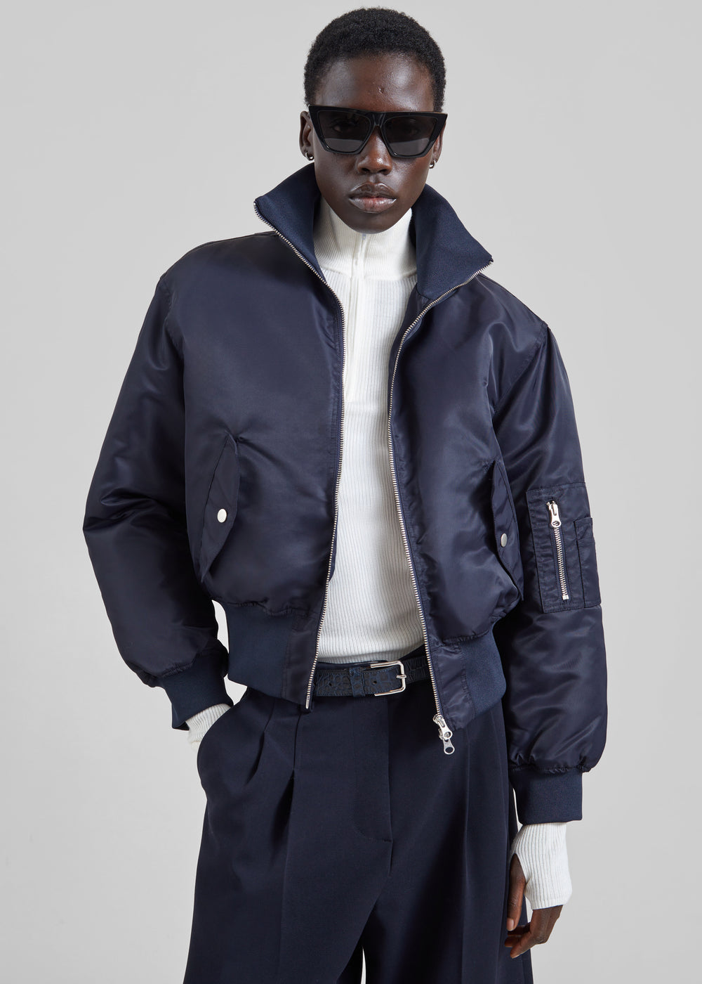 Storm Cropped Bomber Jacket - Navy - 1