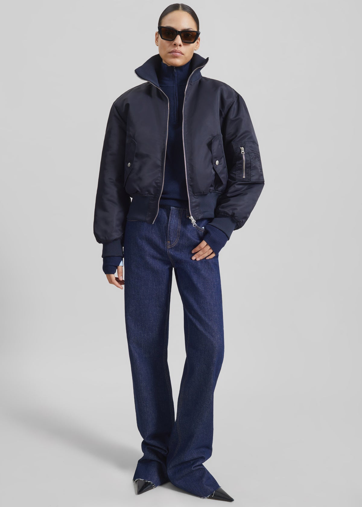 Storm Cropped Bomber Jacket - Navy - 4