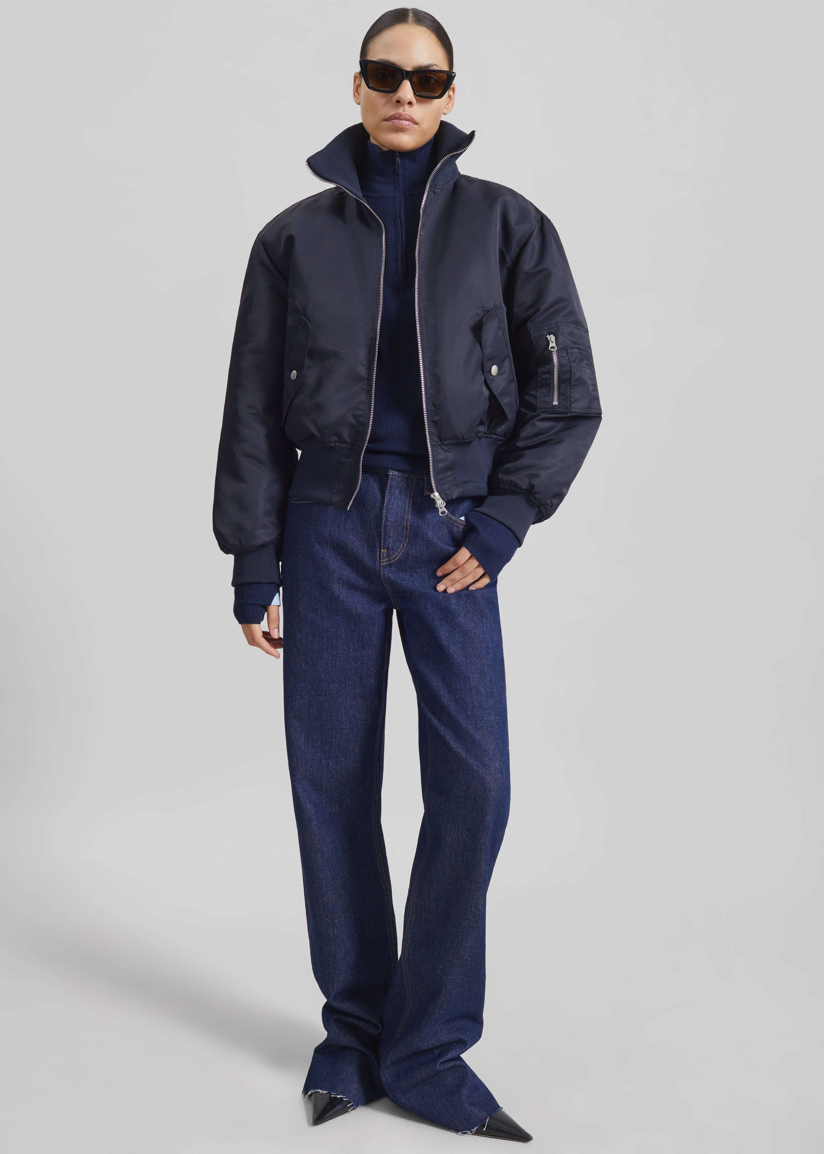 Storm Cropped Bomber Jacket - Navy - 4