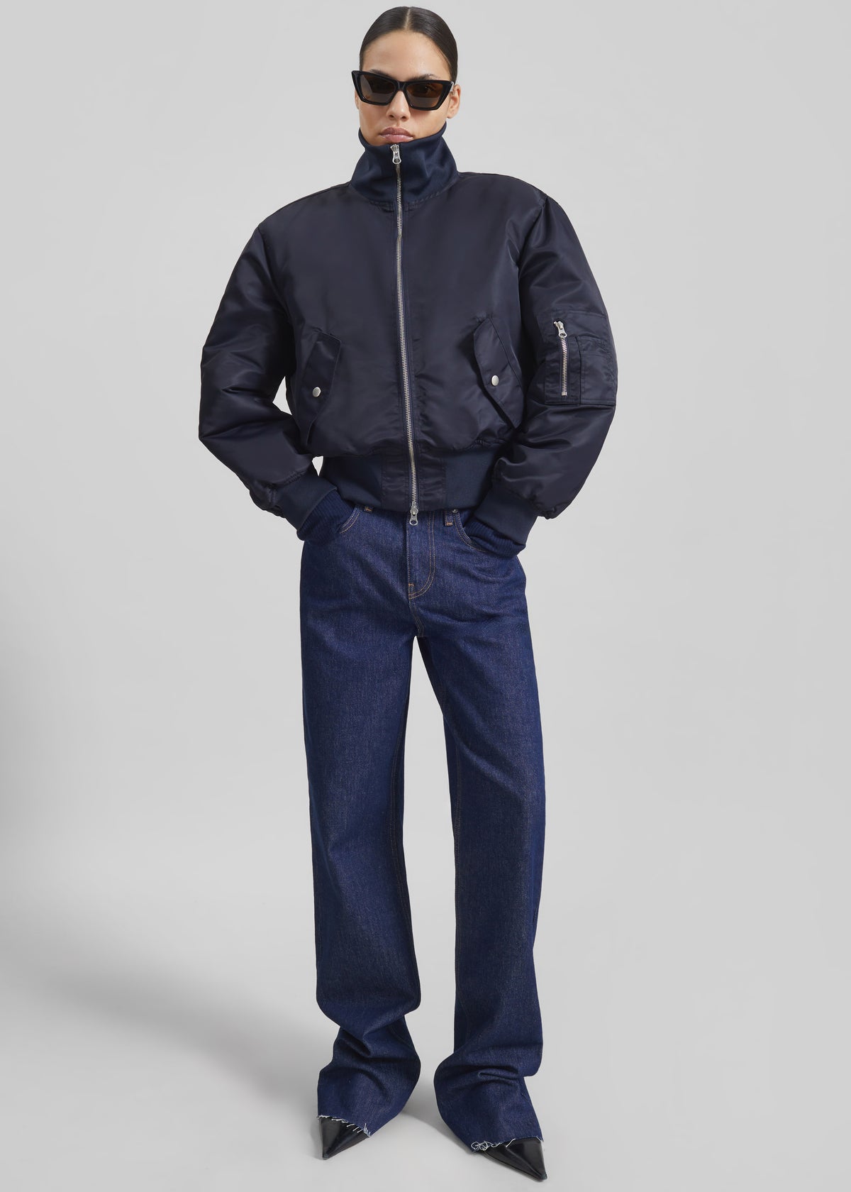 Storm Cropped Bomber Jacket - Navy - 7