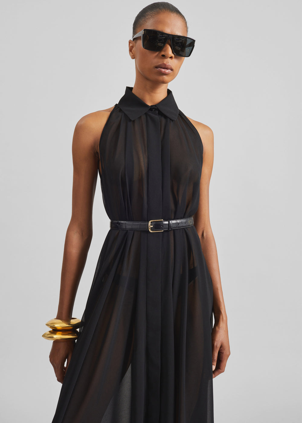 Sukie Sheer Halterneck Dress - Black - 1
