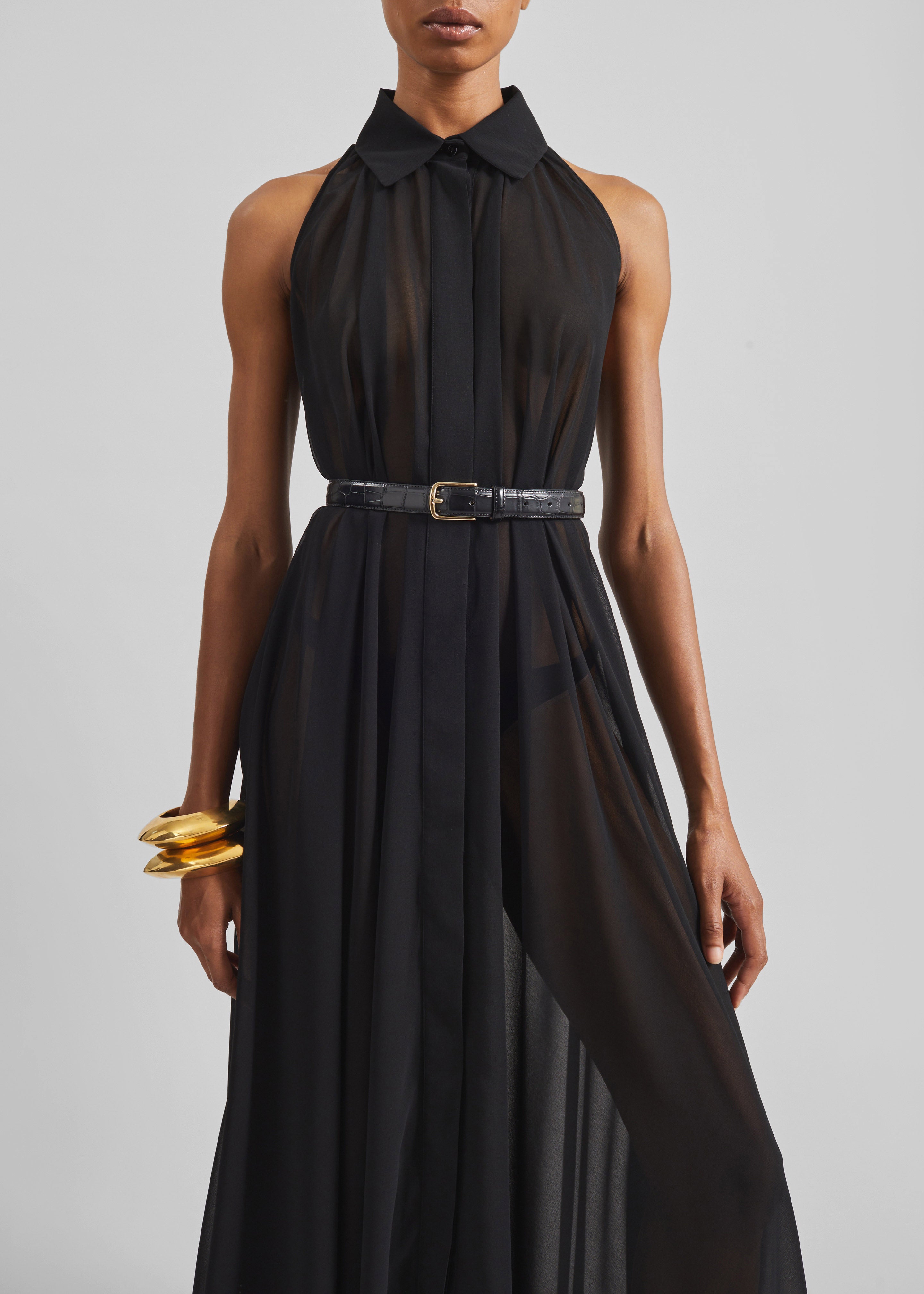 Sukie Sheer Halterneck Dress - Black - 4