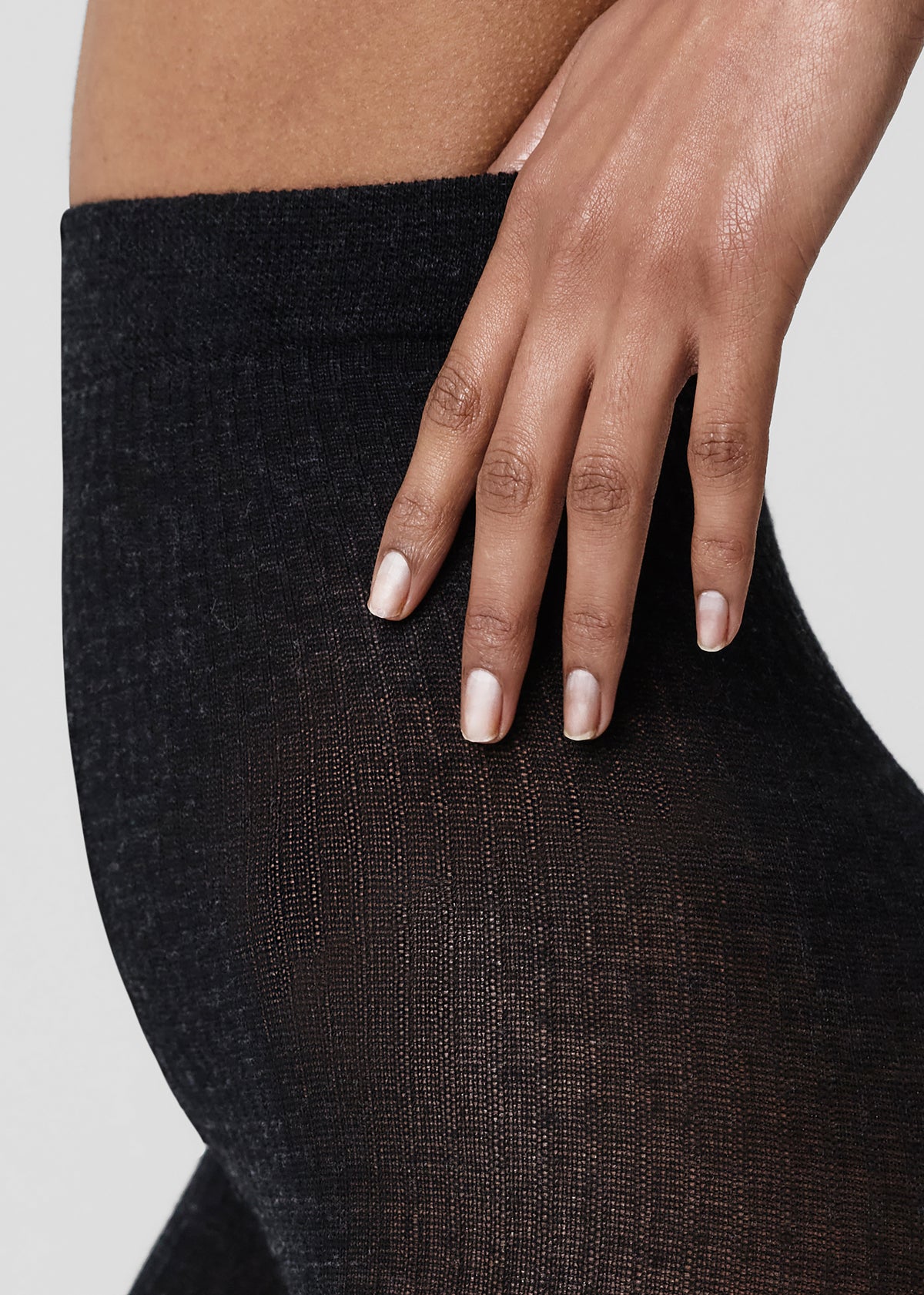Swedish Stockings Diana Rib Wool Tights - Black Melange