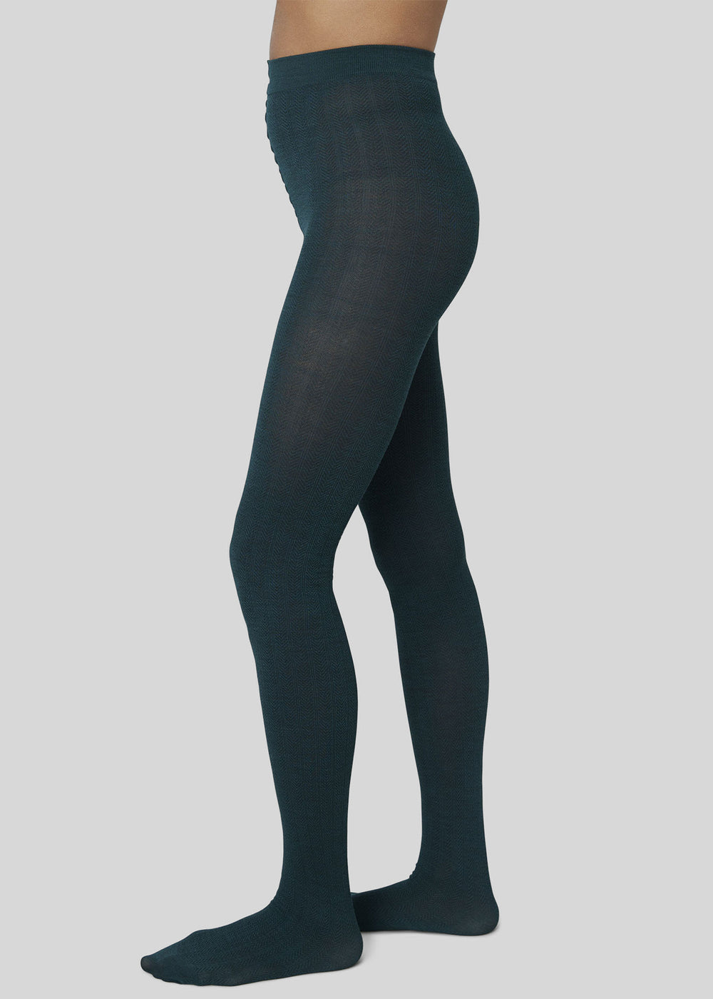 Swedish Stockings Ylva Fishbone Wool Tights - Dark Green