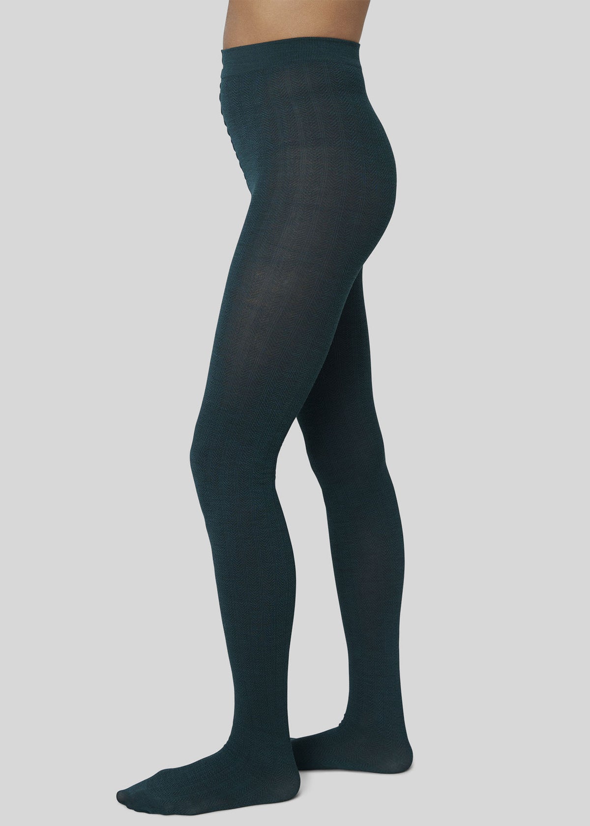 Swedish Stockings Ylva Fishbone Wool Tights - Dark Green - 1