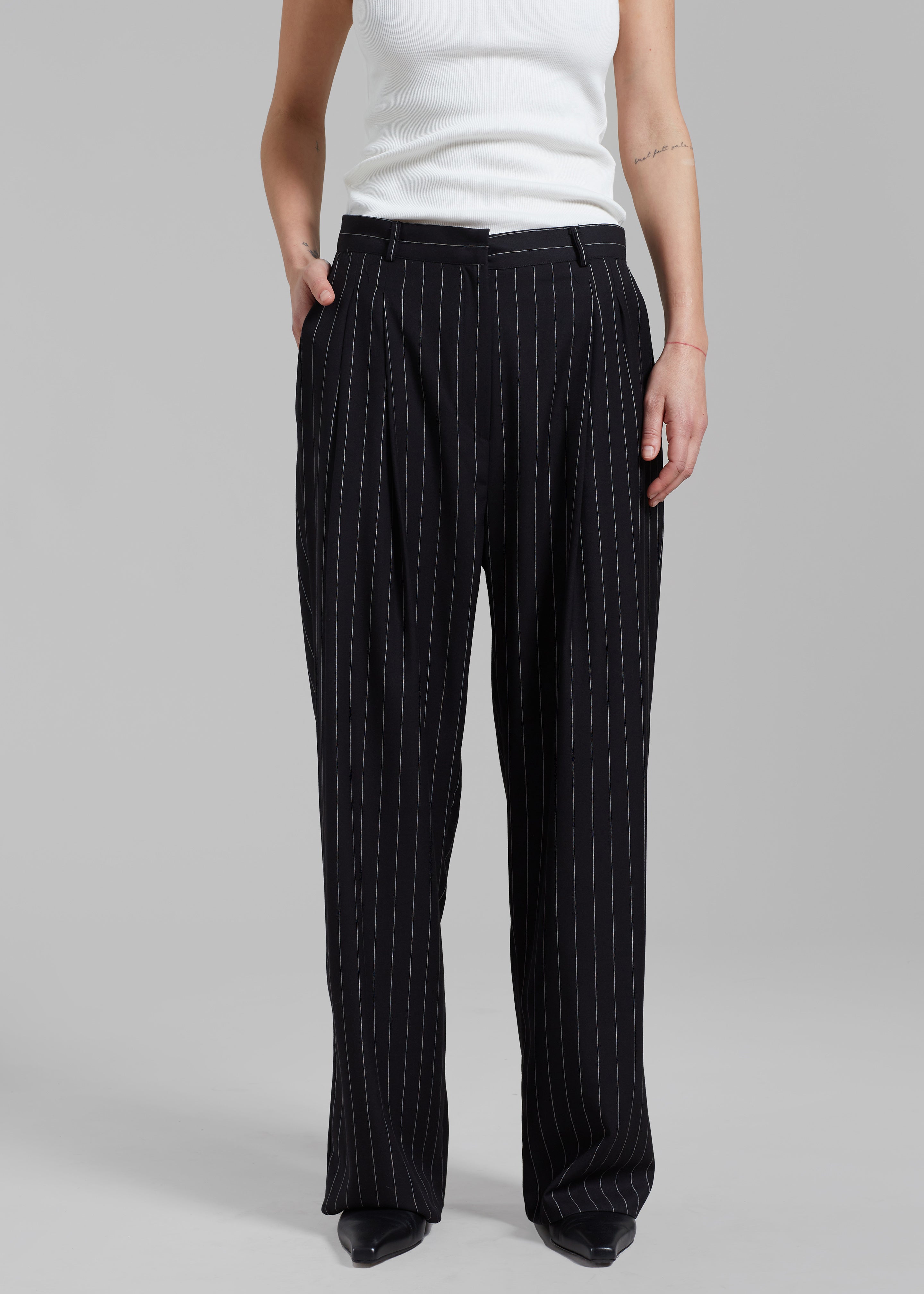 Black pinstripe pants clearance womens