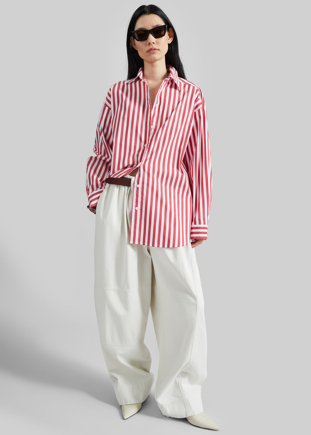 Sylvia Oxford Shirt - White/Red Stripe