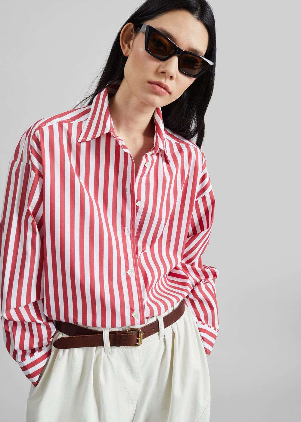 Sylvia Oxford Shirt - White/Red Stripe - 1