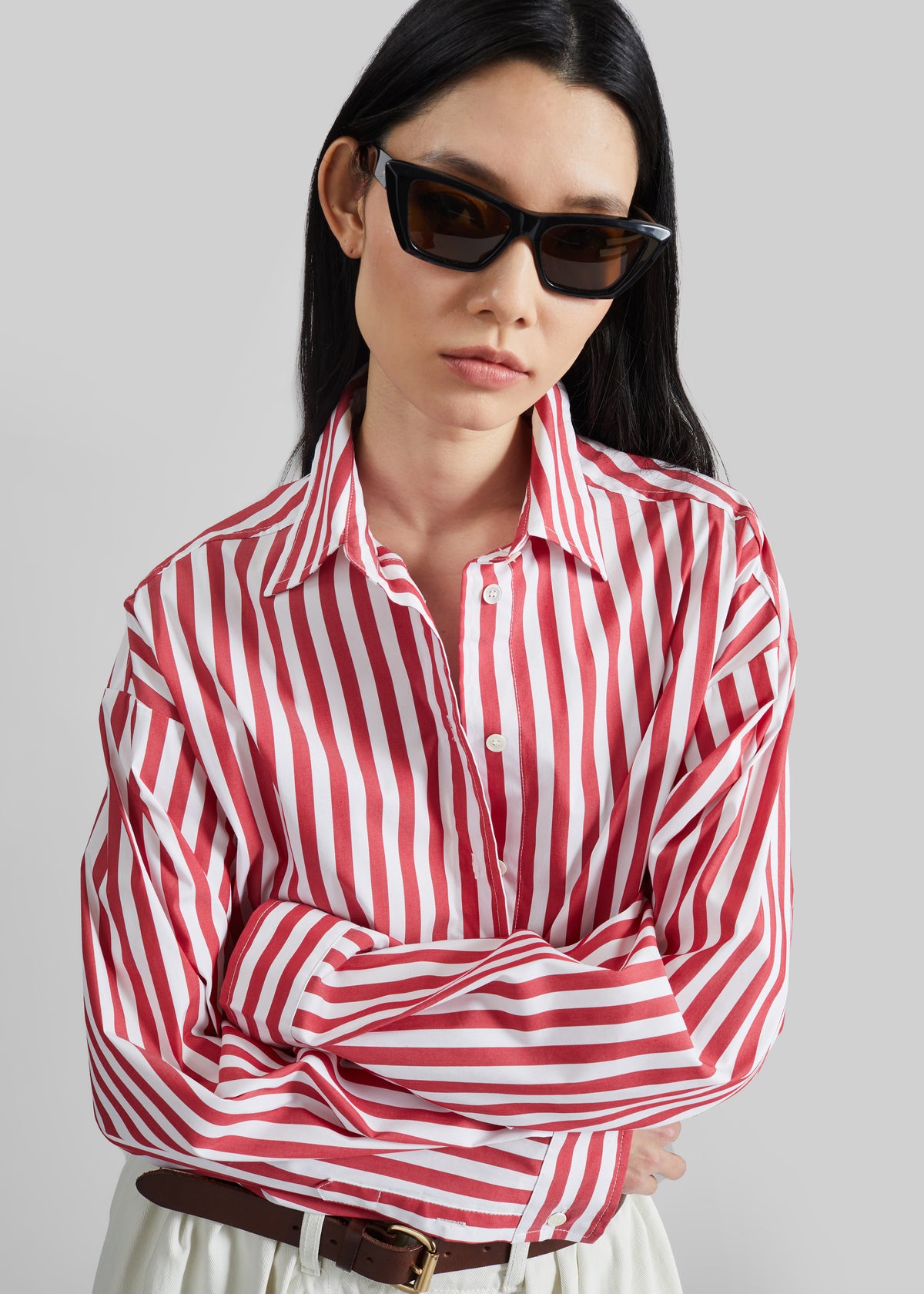 Sylvia Oxford Shirt - White/Red Stripe - 6