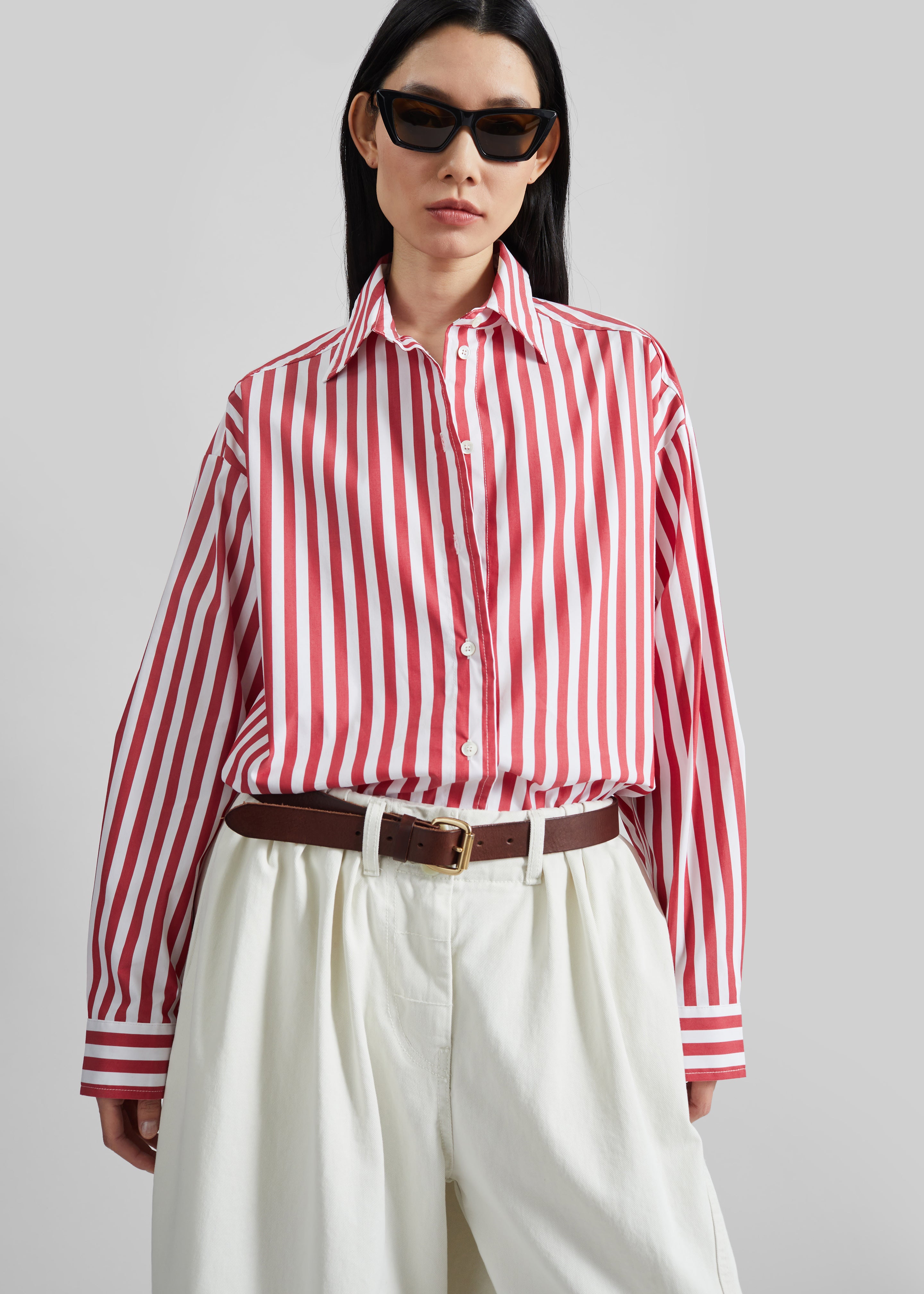 Sylvia Oxford Shirt - White/Red Stripe – The Frankie Shop