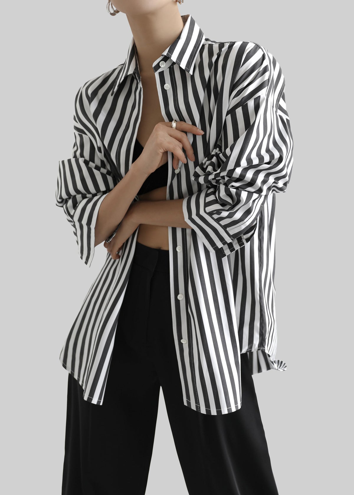Sylvia Oxford Shirt - Black/White Stripe The Frankie Shop Sylvia Oxford Shirt - Black/White Stripe The Frankie Shop