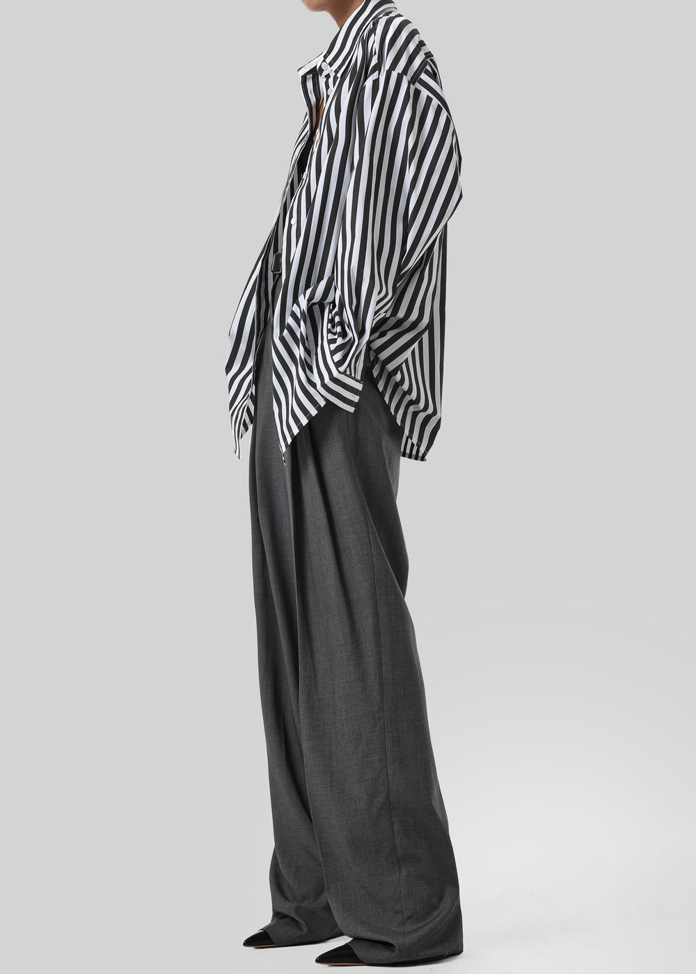 Sylvia Striped Oxford Shirt - Faded Black/White - 1