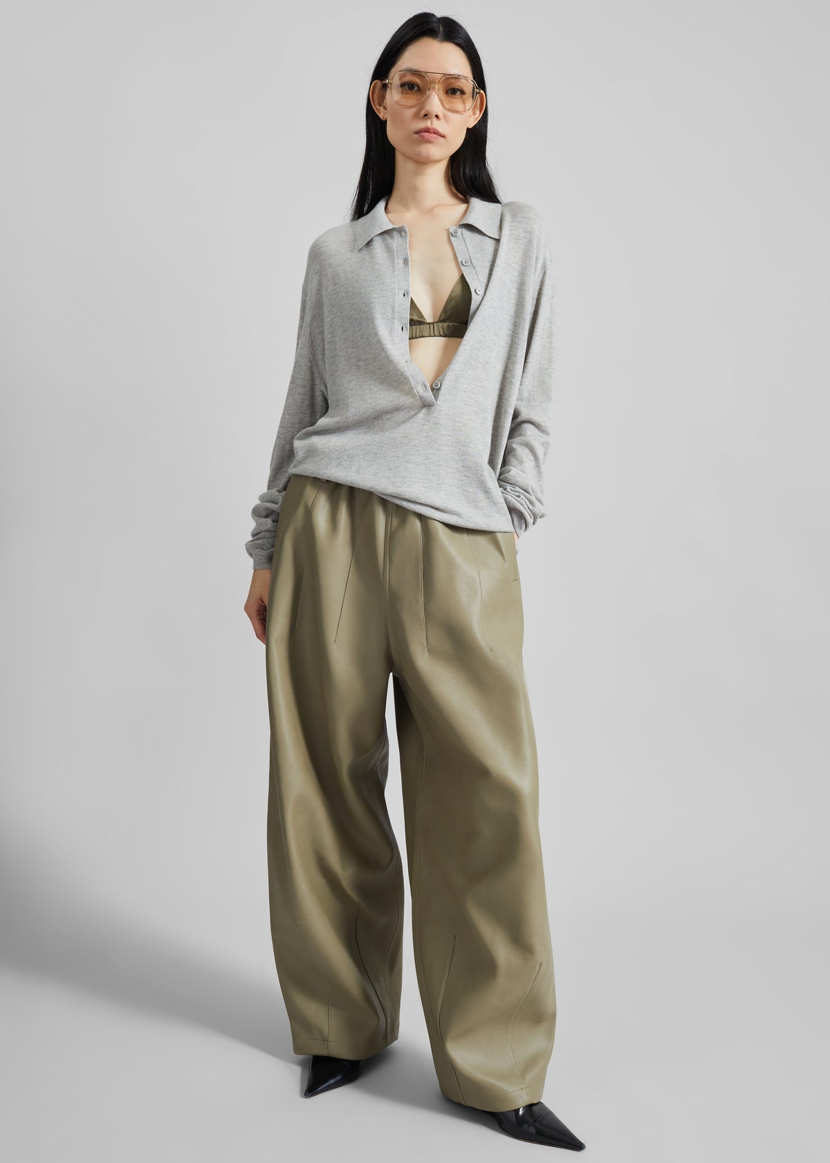 Tala Knit V-Neck Polo - Light Grey - 4