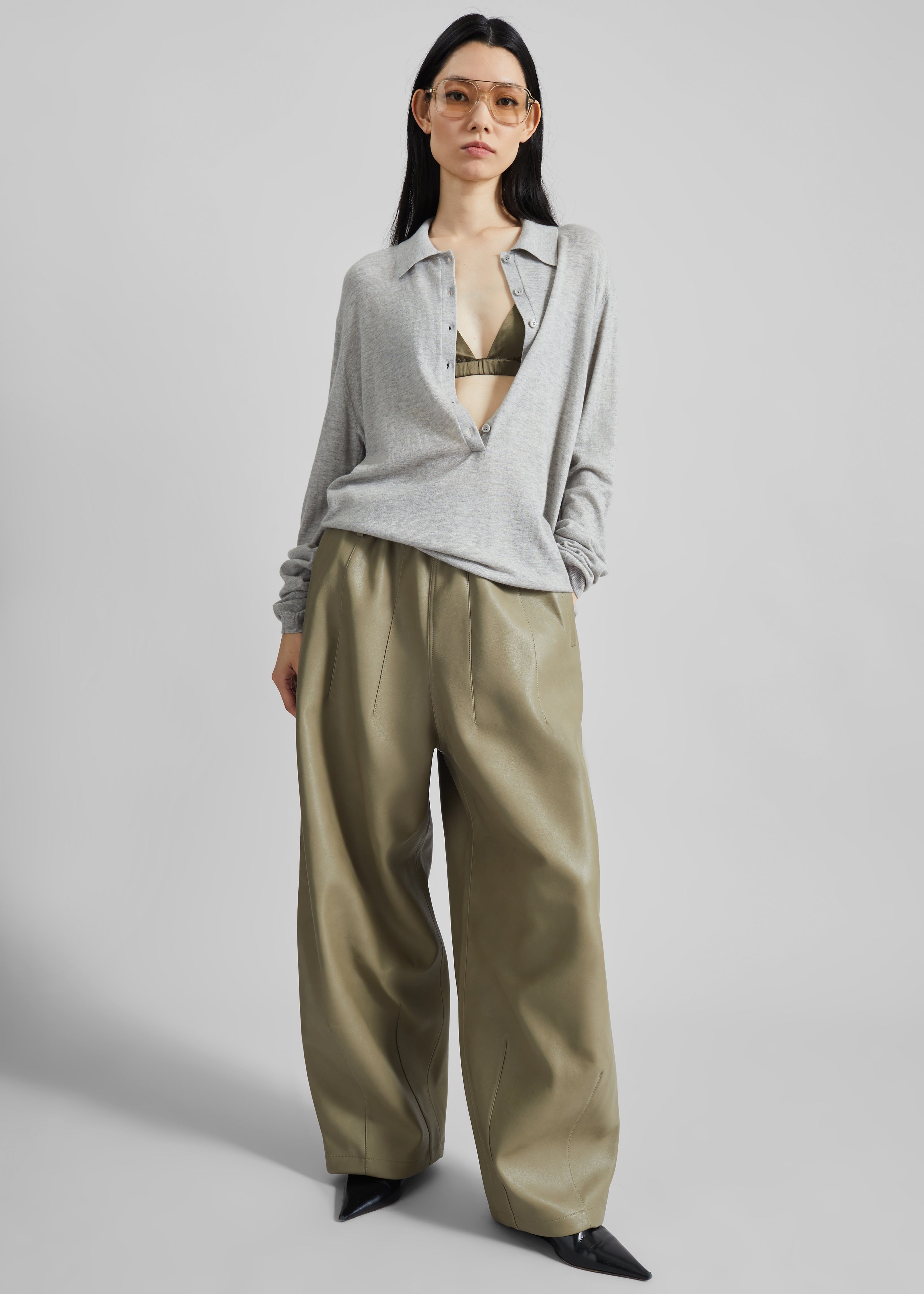Tala Knit V-Neck Polo - Light Grey - 4