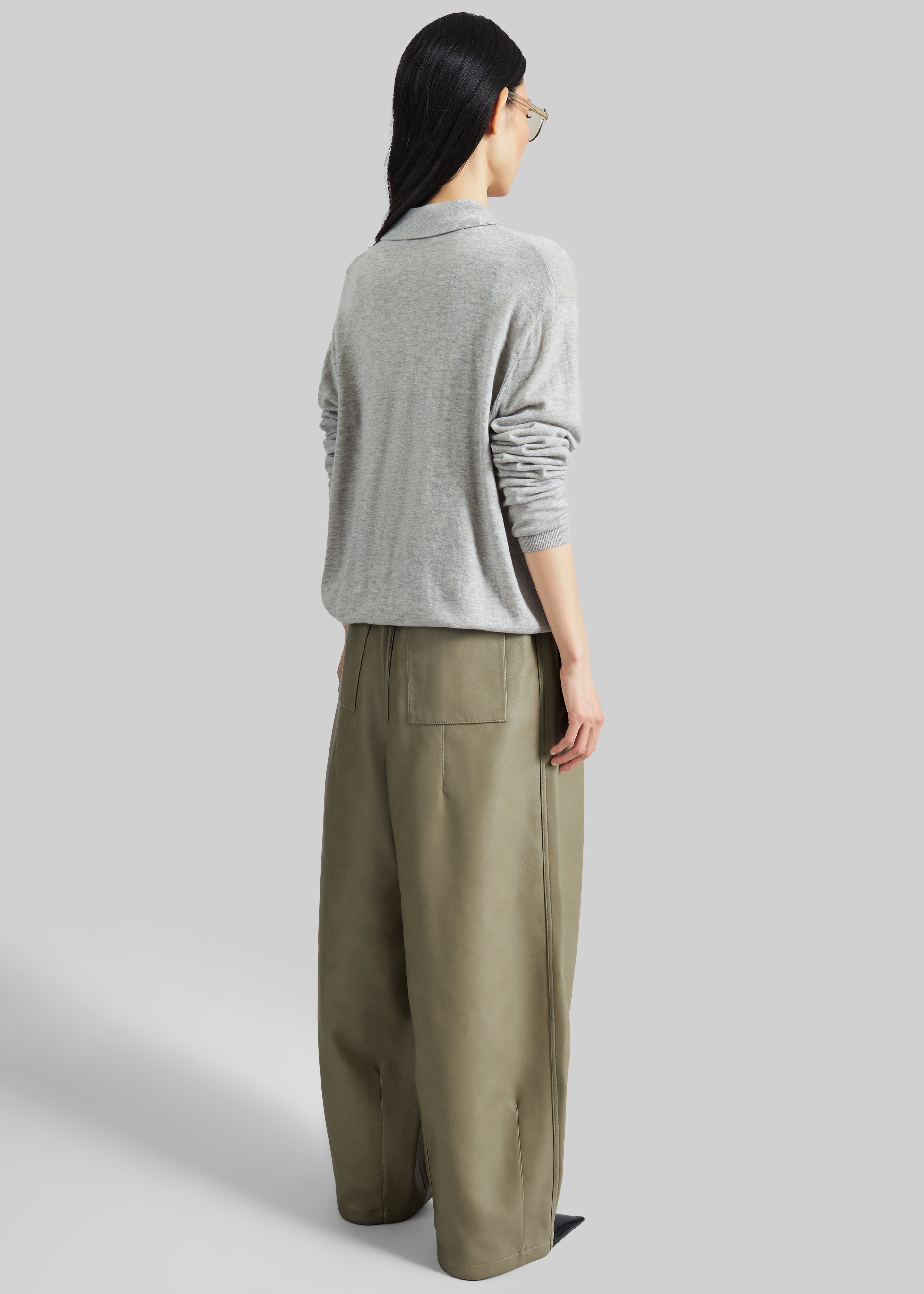 Tala Knit V-Neck Polo - Light Grey - 7