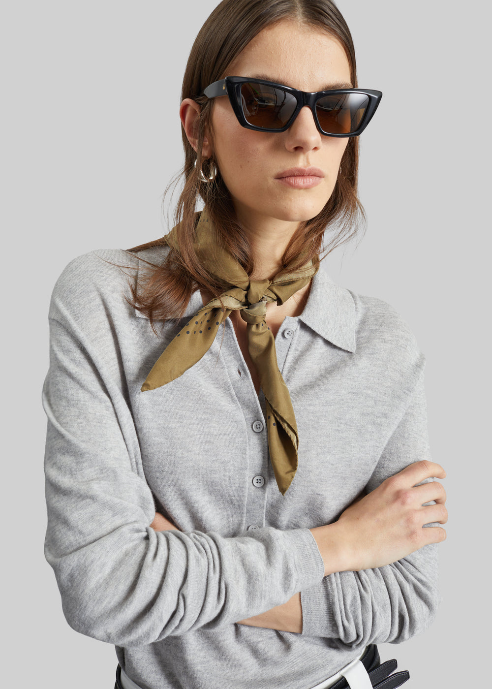 Tala Knit V-Neck Polo - Light Grey