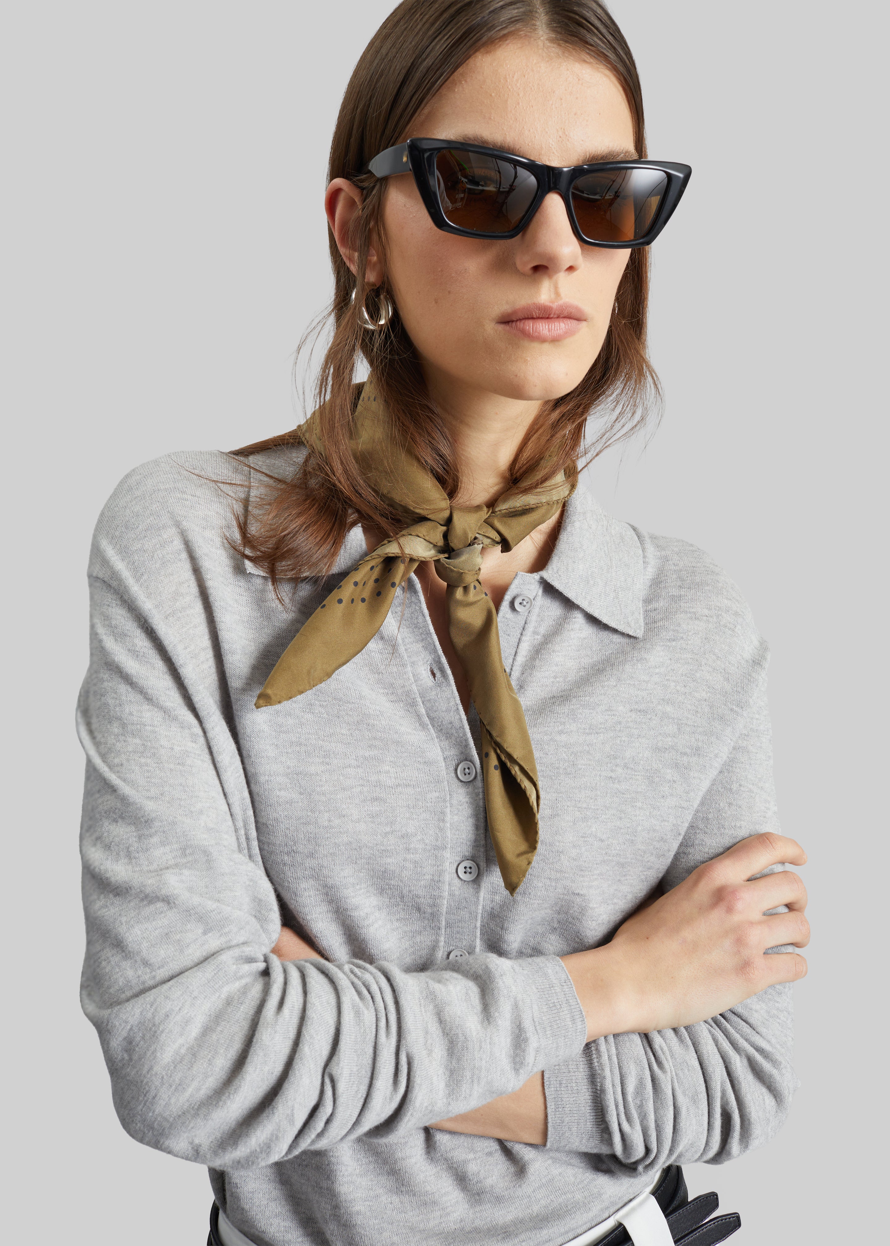 Tala Knit V-Neck Polo - Light Grey - 6