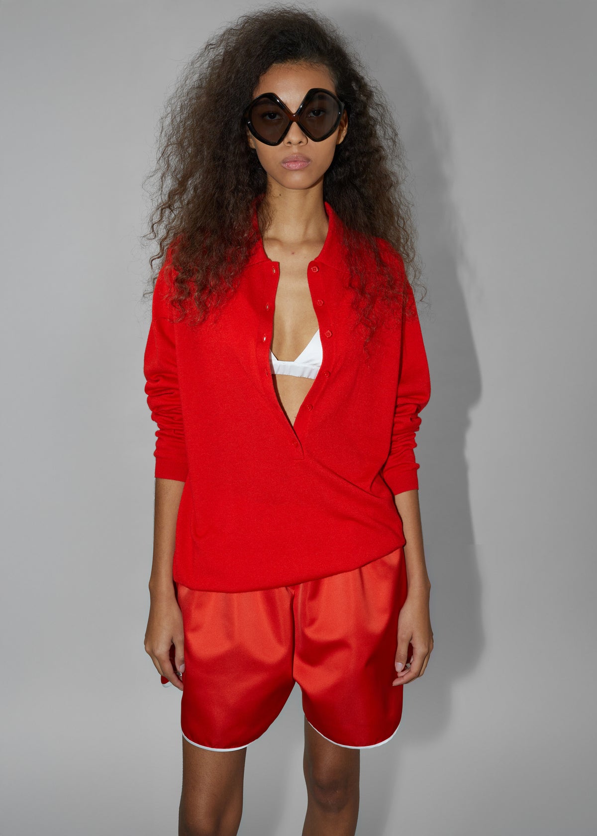 Tala Knit V-Neck Polo - Red - 8