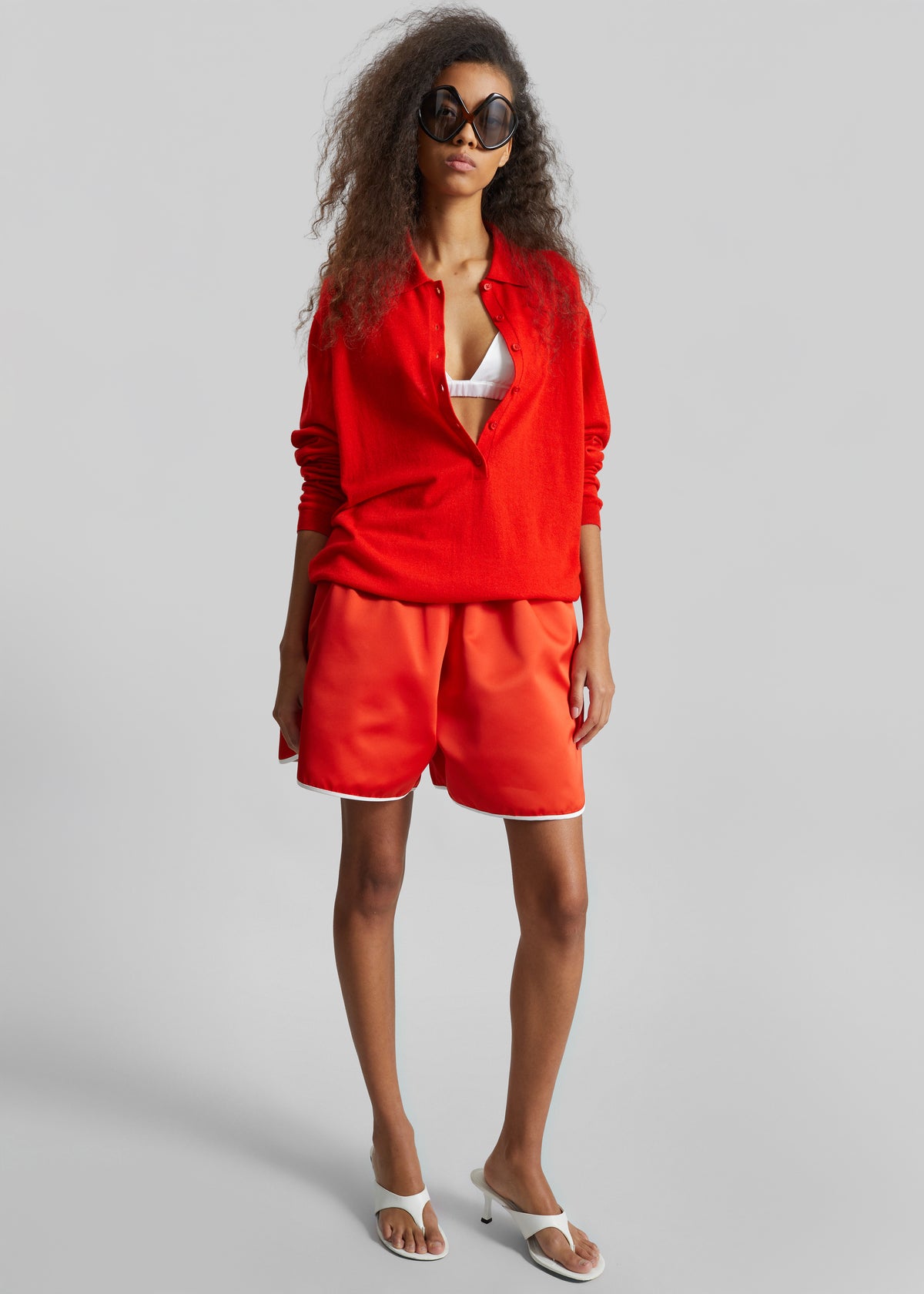 Tala Knit V-Neck Polo - Red - 10