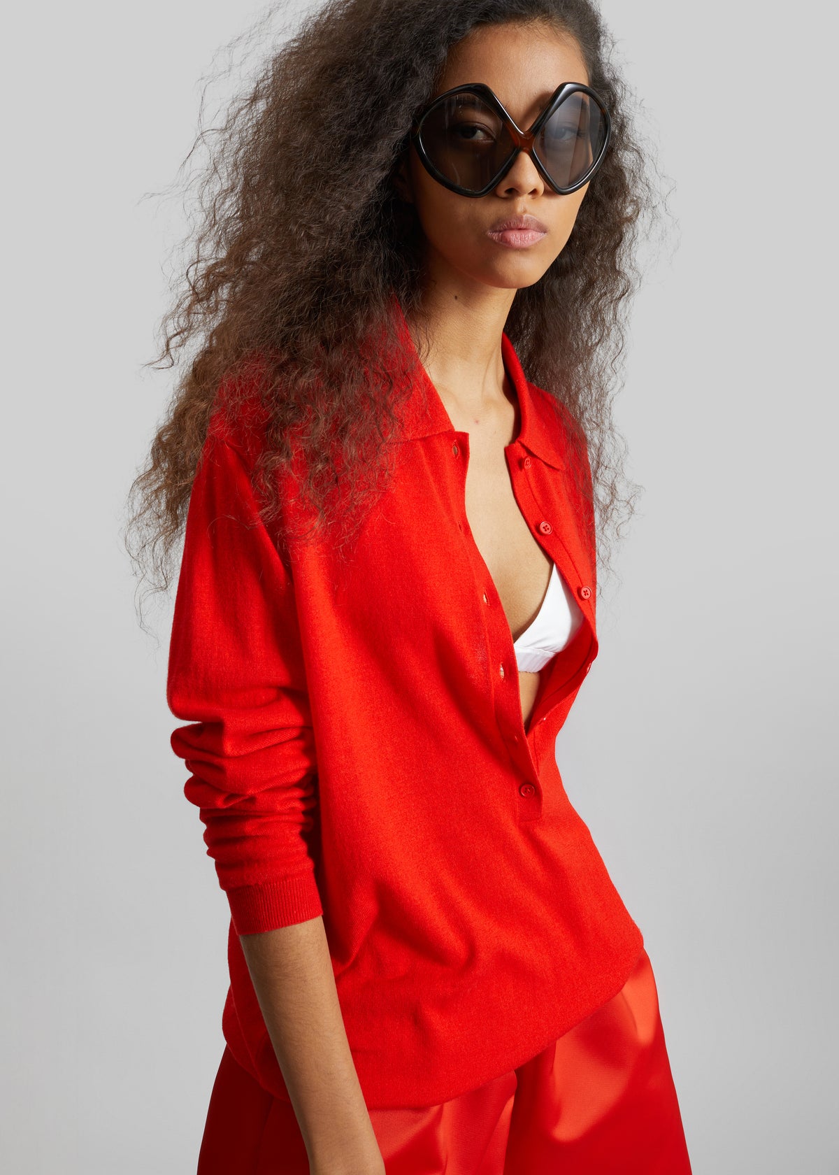 Tala Knit V-Neck Polo - Red - 3