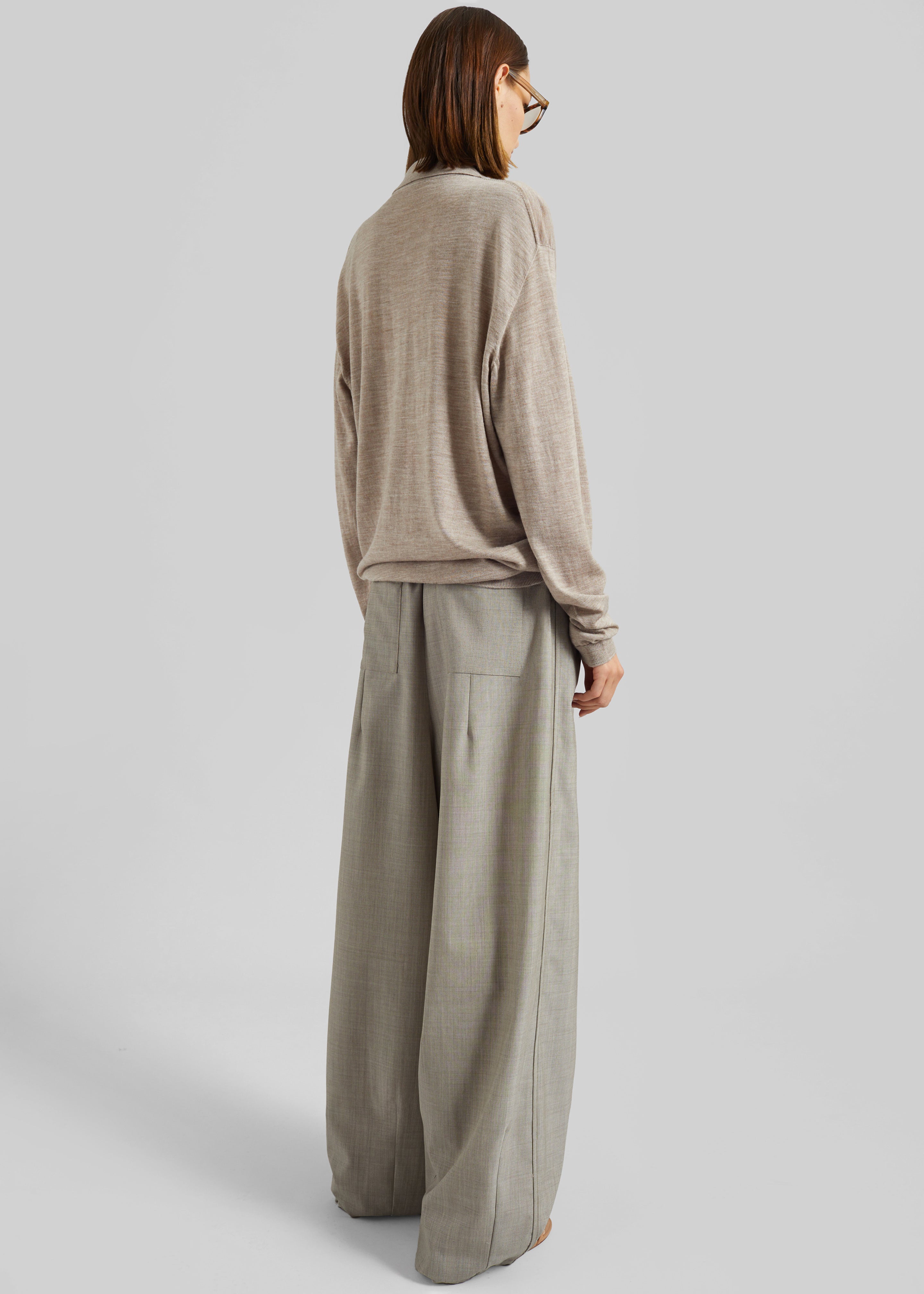 Tala Knit V-Neck Polo - Taupe Melange - 9