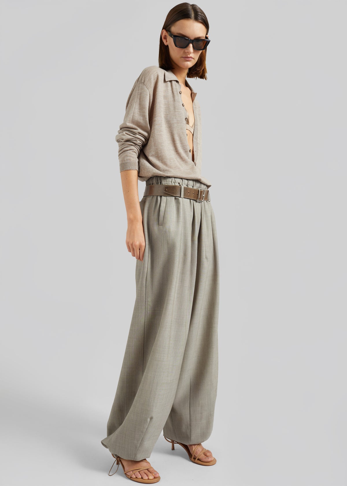 Tala Knit V-Neck Polo - Taupe Melange - 6