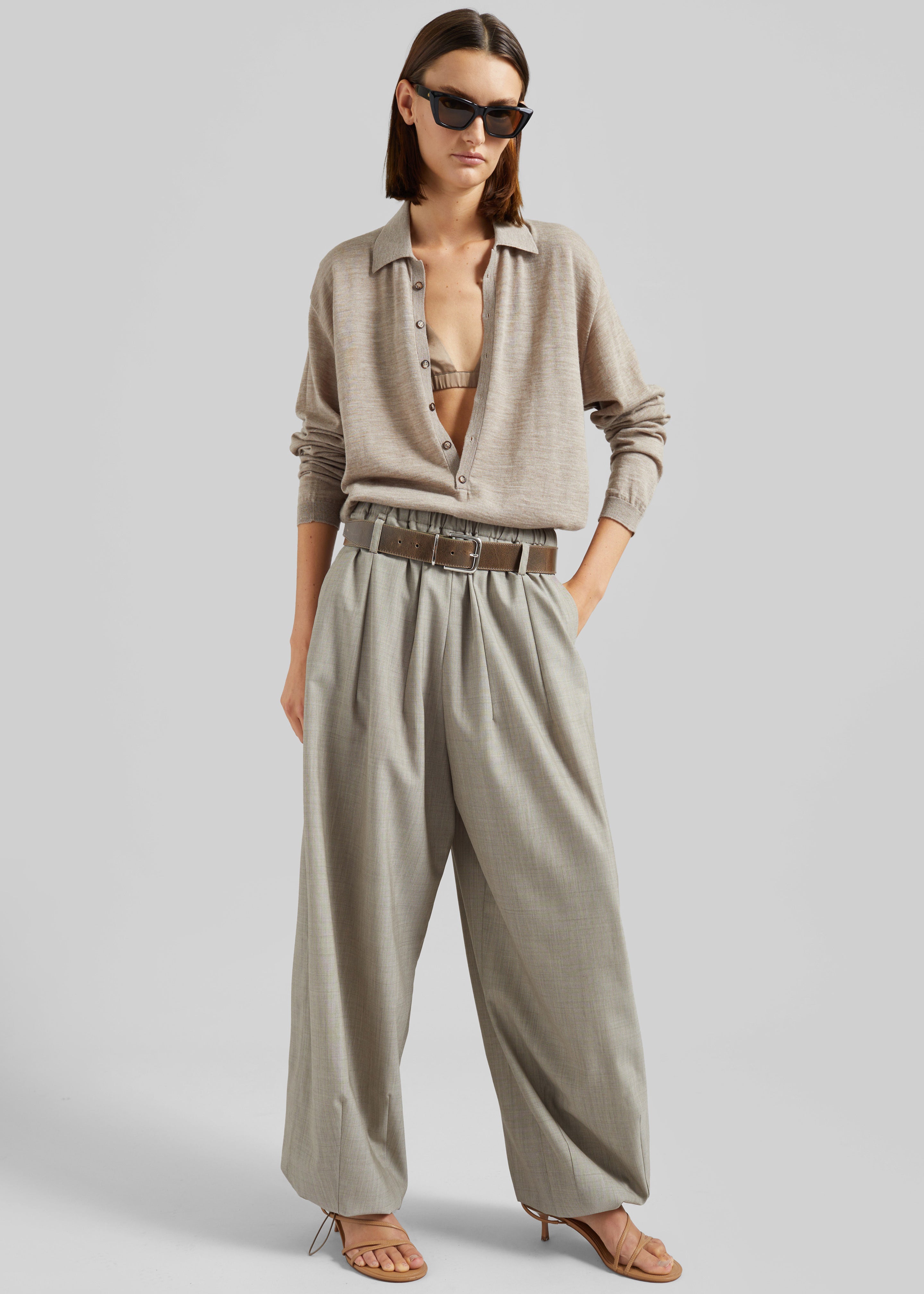 Tala Knit V-Neck Polo - Taupe Melange - 5