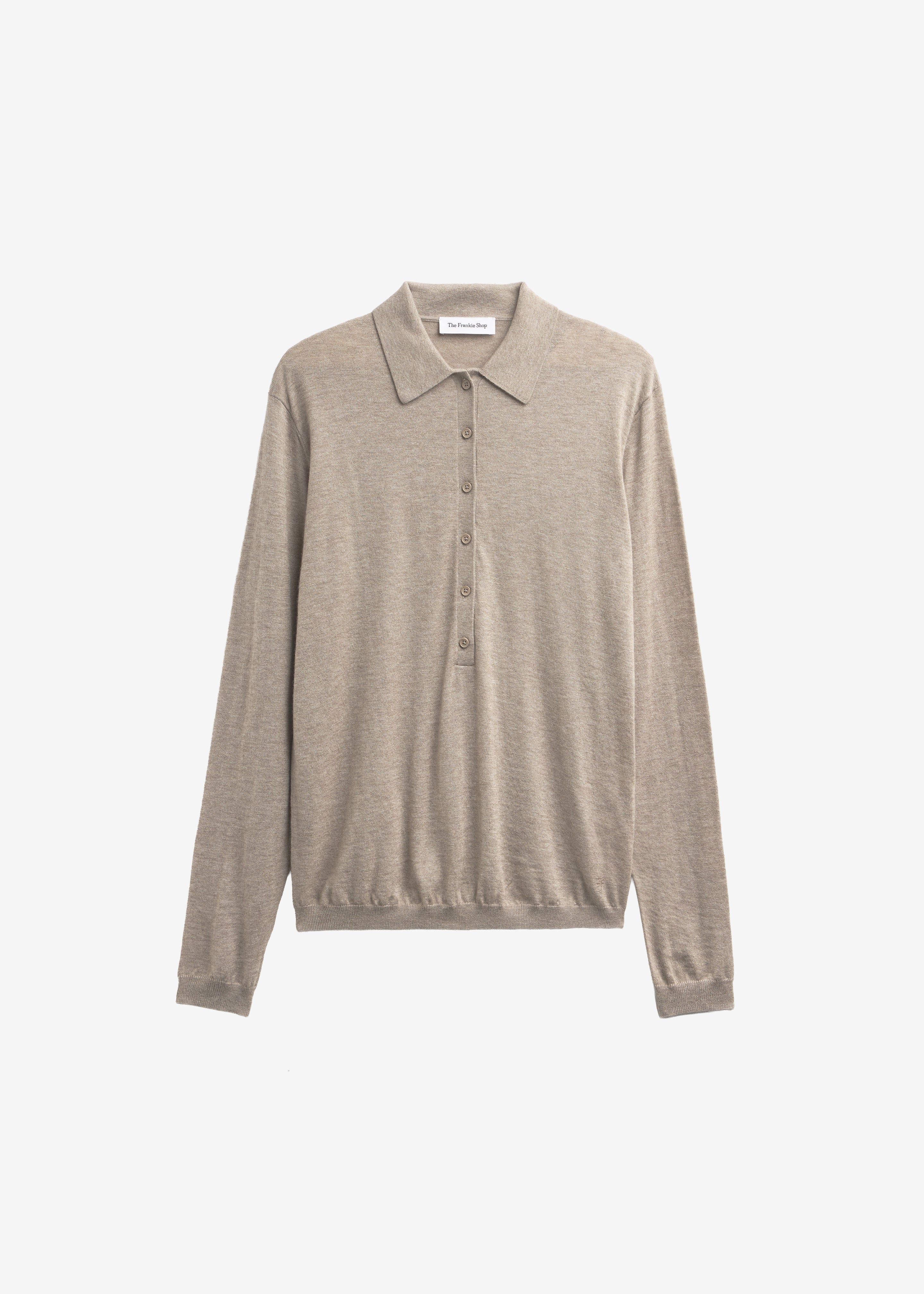 Tala Knit V-Neck Polo - Taupe Melange - 10