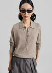 Tala Knit V-Neck Polo - Taupe Melange