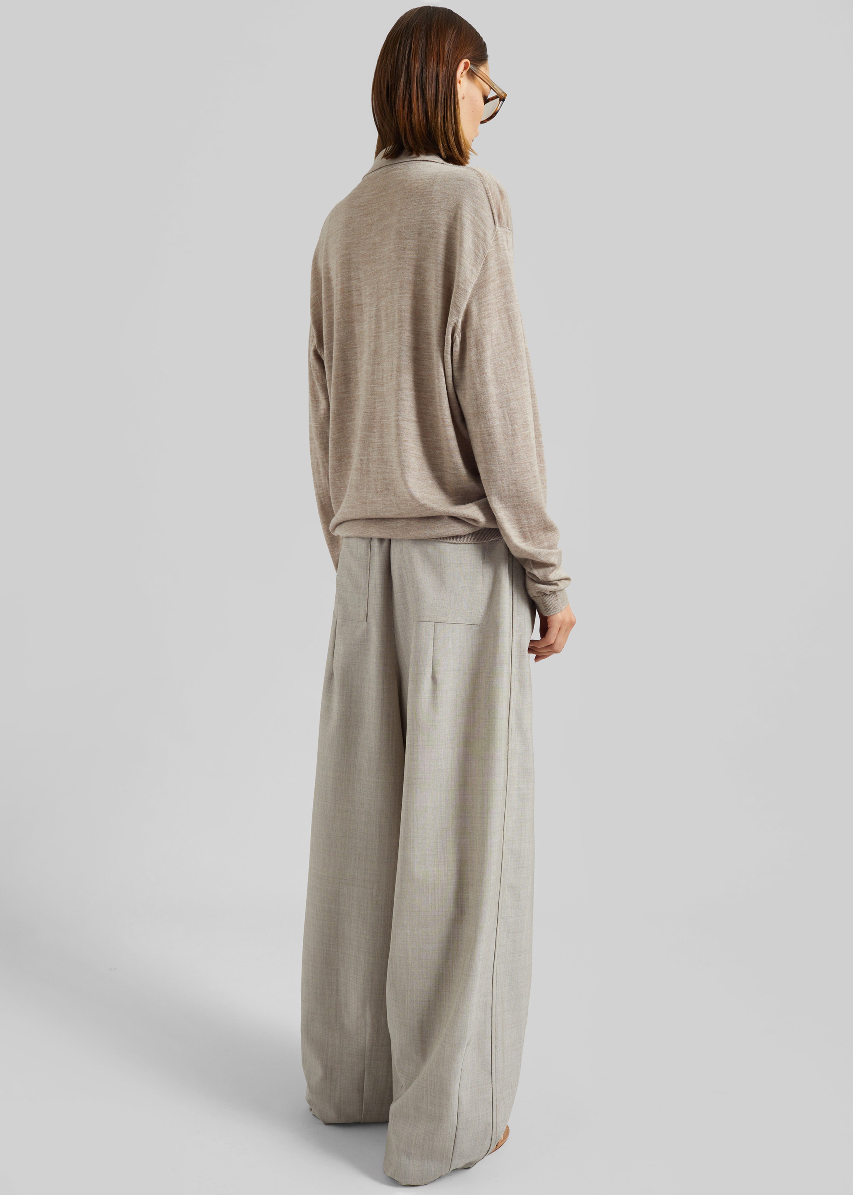 Tala Knit V-Neck Polo - Taupe Melange - 11