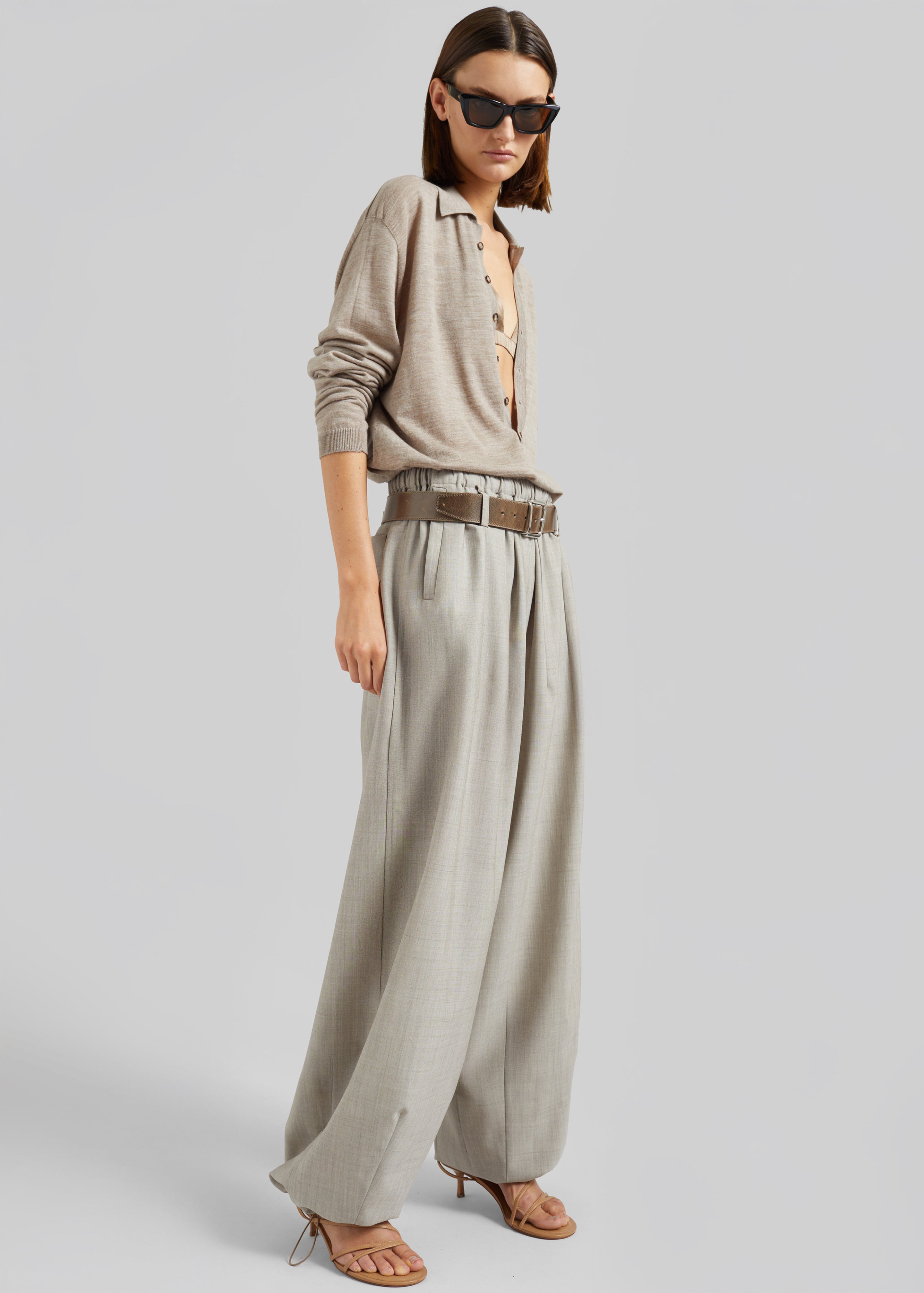 Tala Knit V-Neck Polo - Taupe Melange - 6