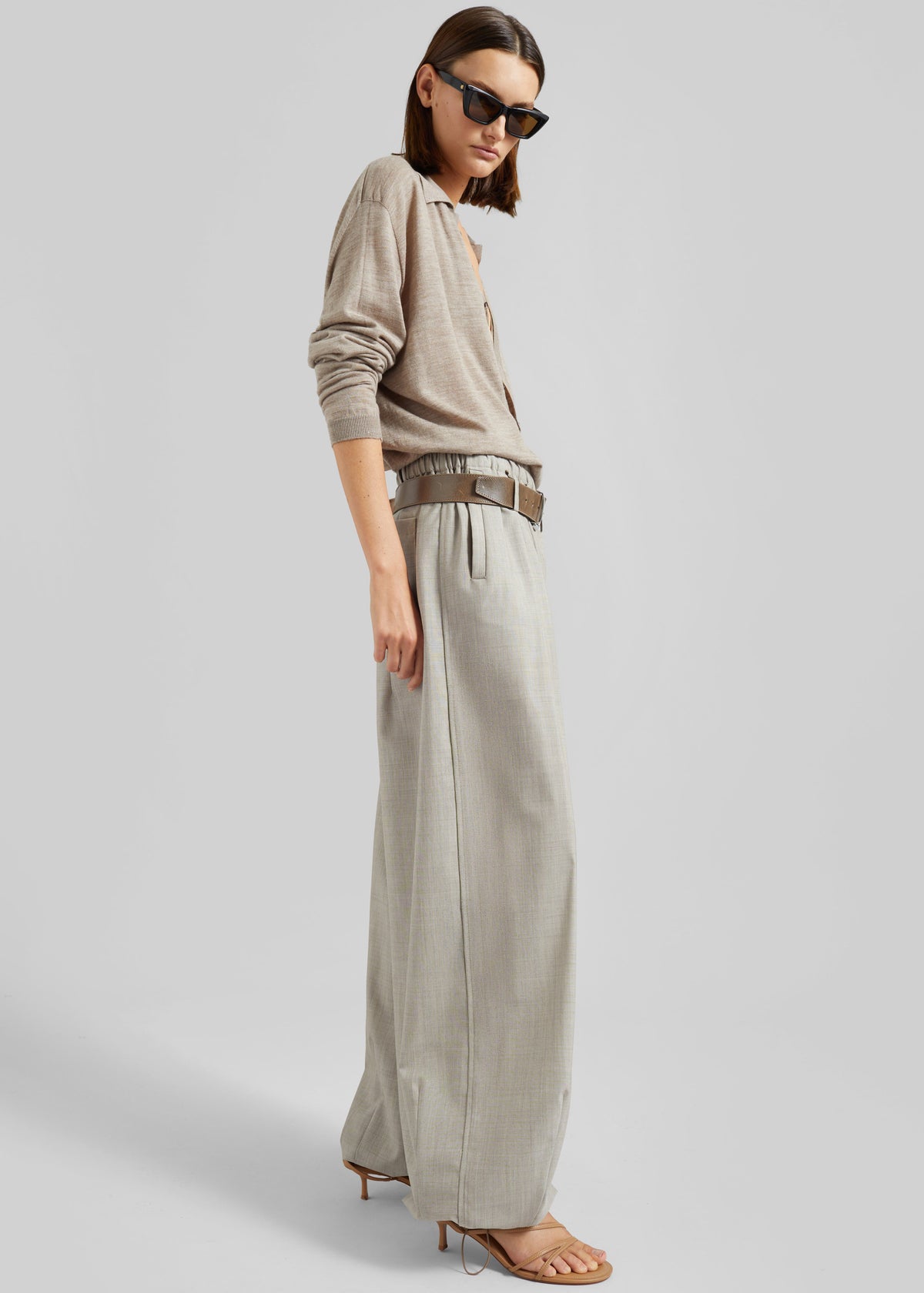 Tala Knit V-Neck Polo - Taupe Melange - 9