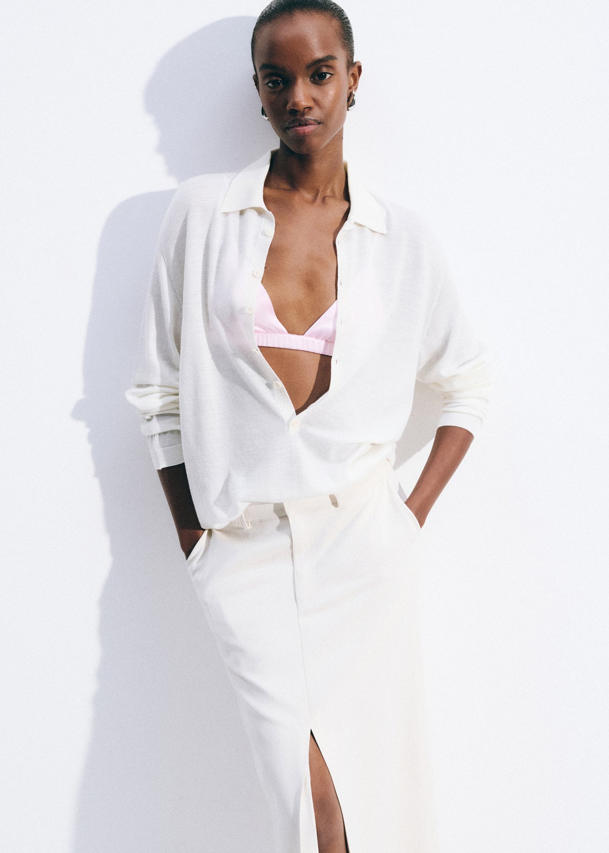 Tala Knit V-Neck Polo - White - 5