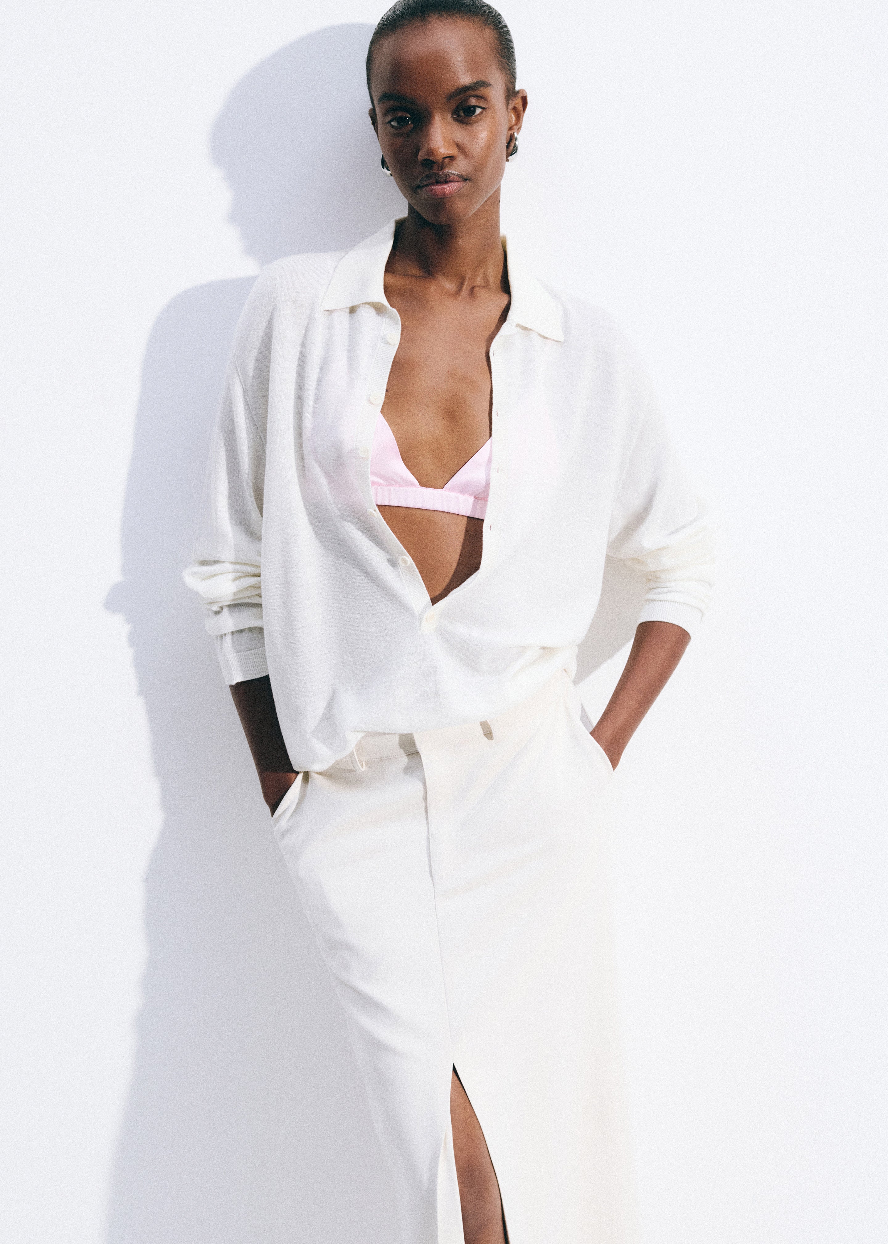 Tala Knit V-Neck Polo - White - 5