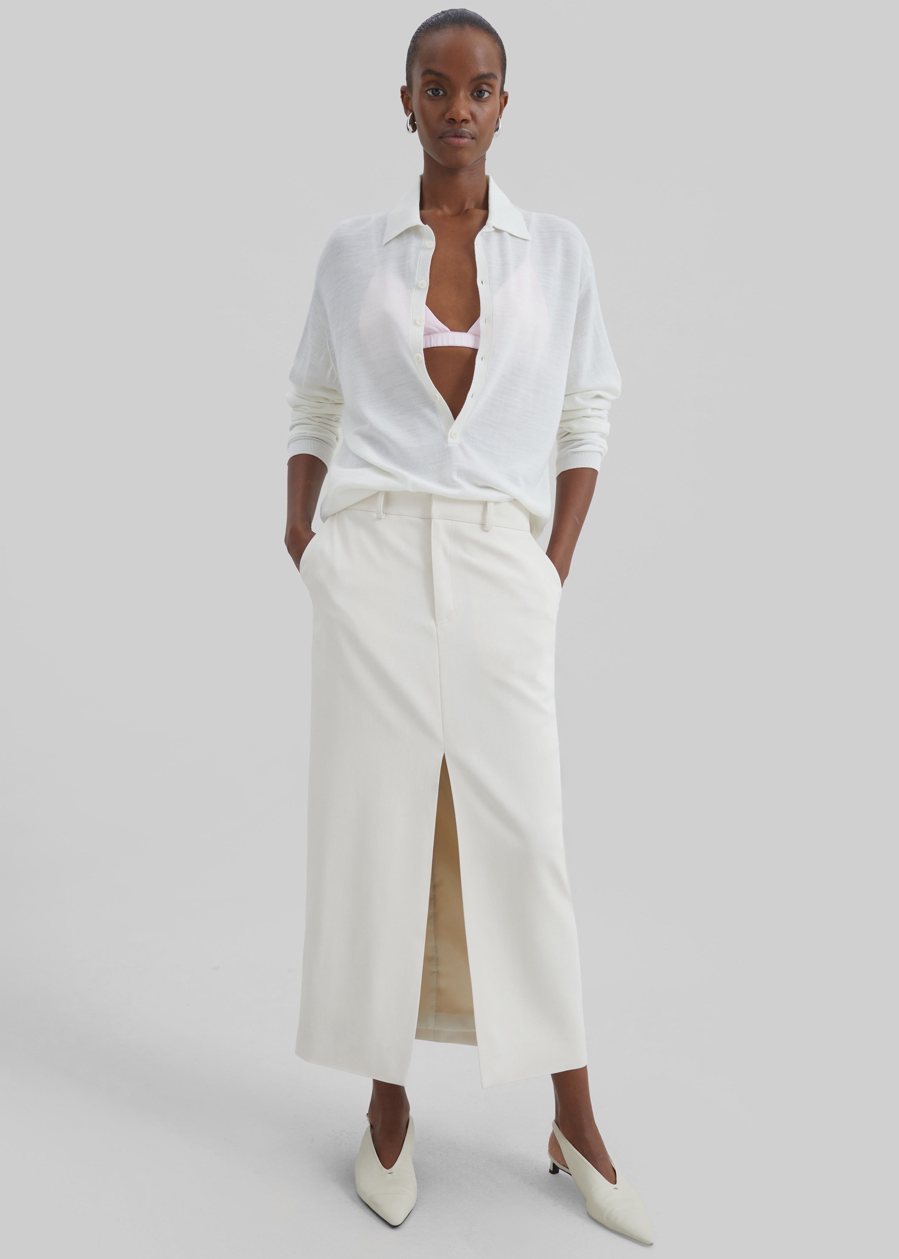 Tala Knit V-Neck Polo - White - 3