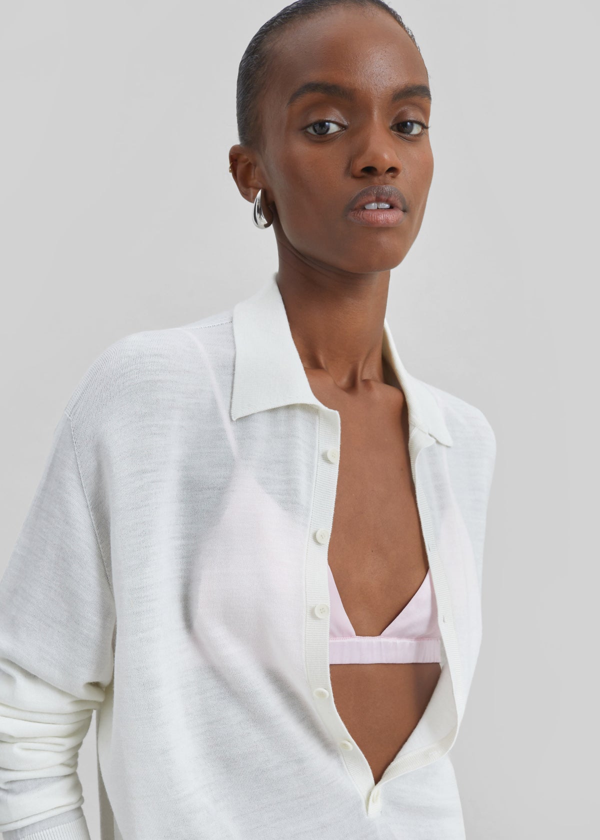 Tala Knit V-Neck Polo - White - 2